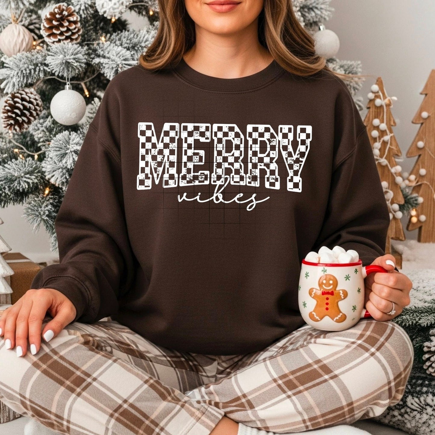 Merry Vibes White Checker-Ready to Press Transfer