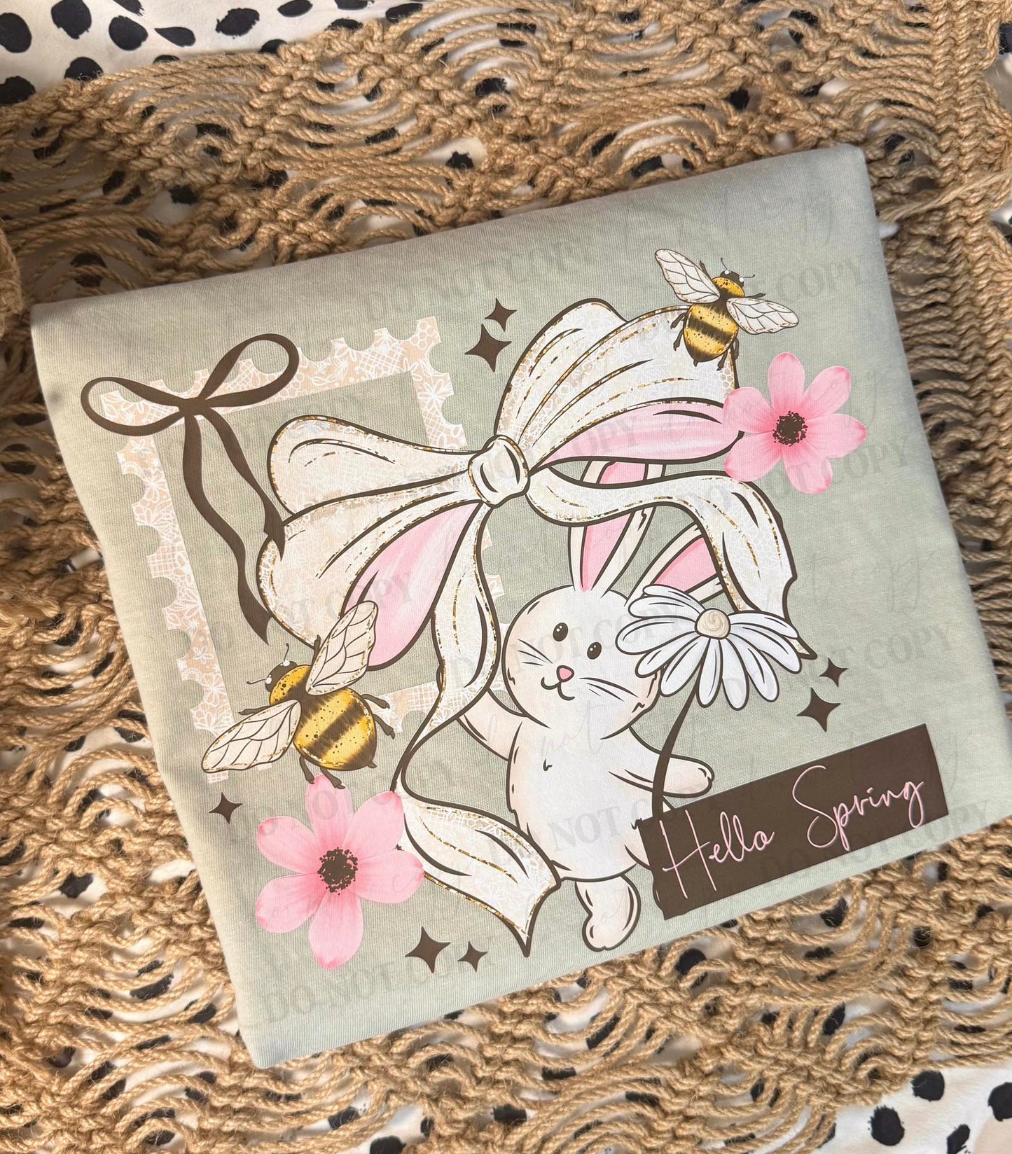 Hello Spring Bunny Bow-Ready to Press Transfer