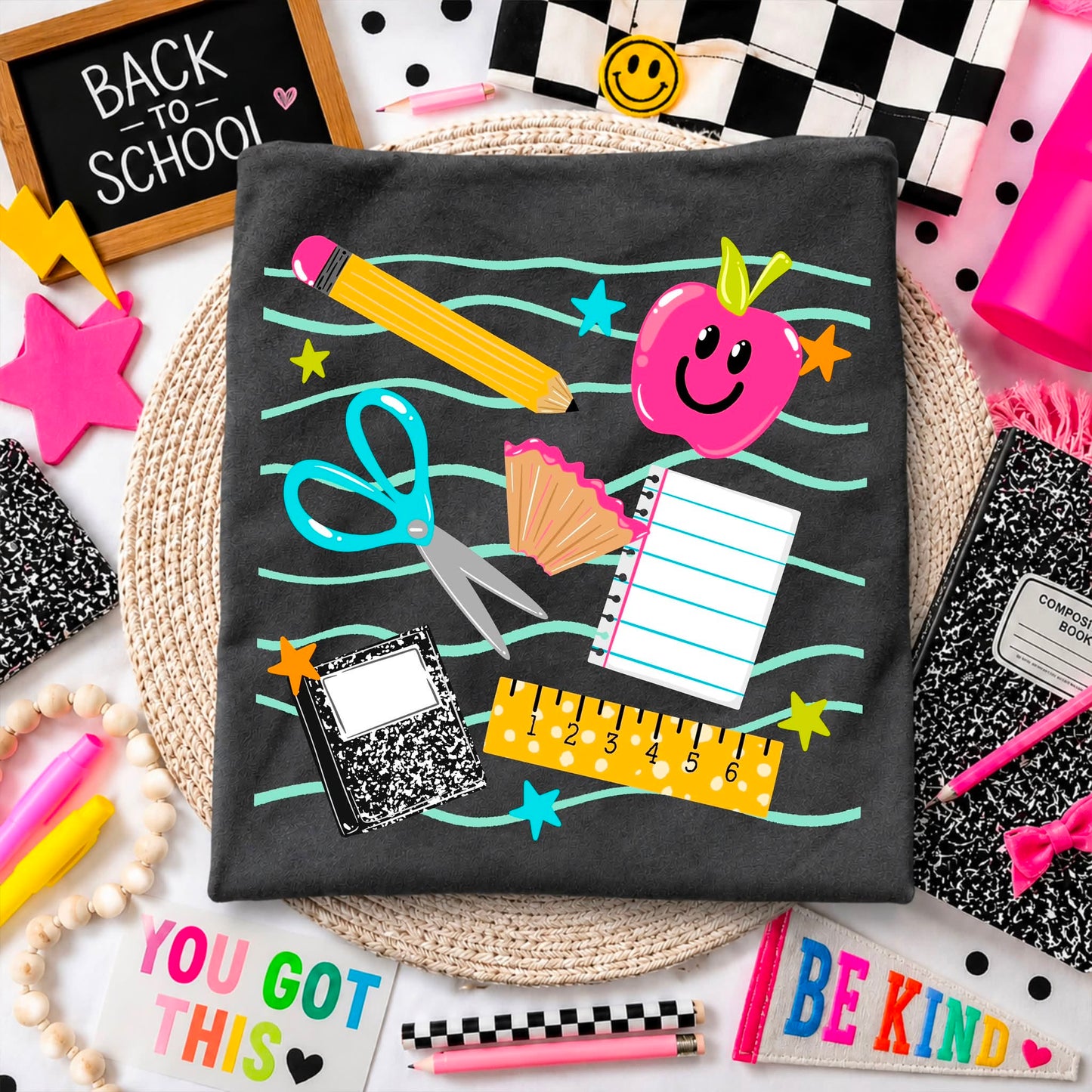 School Supplies Wavy Lines-Ready to Press Transfer