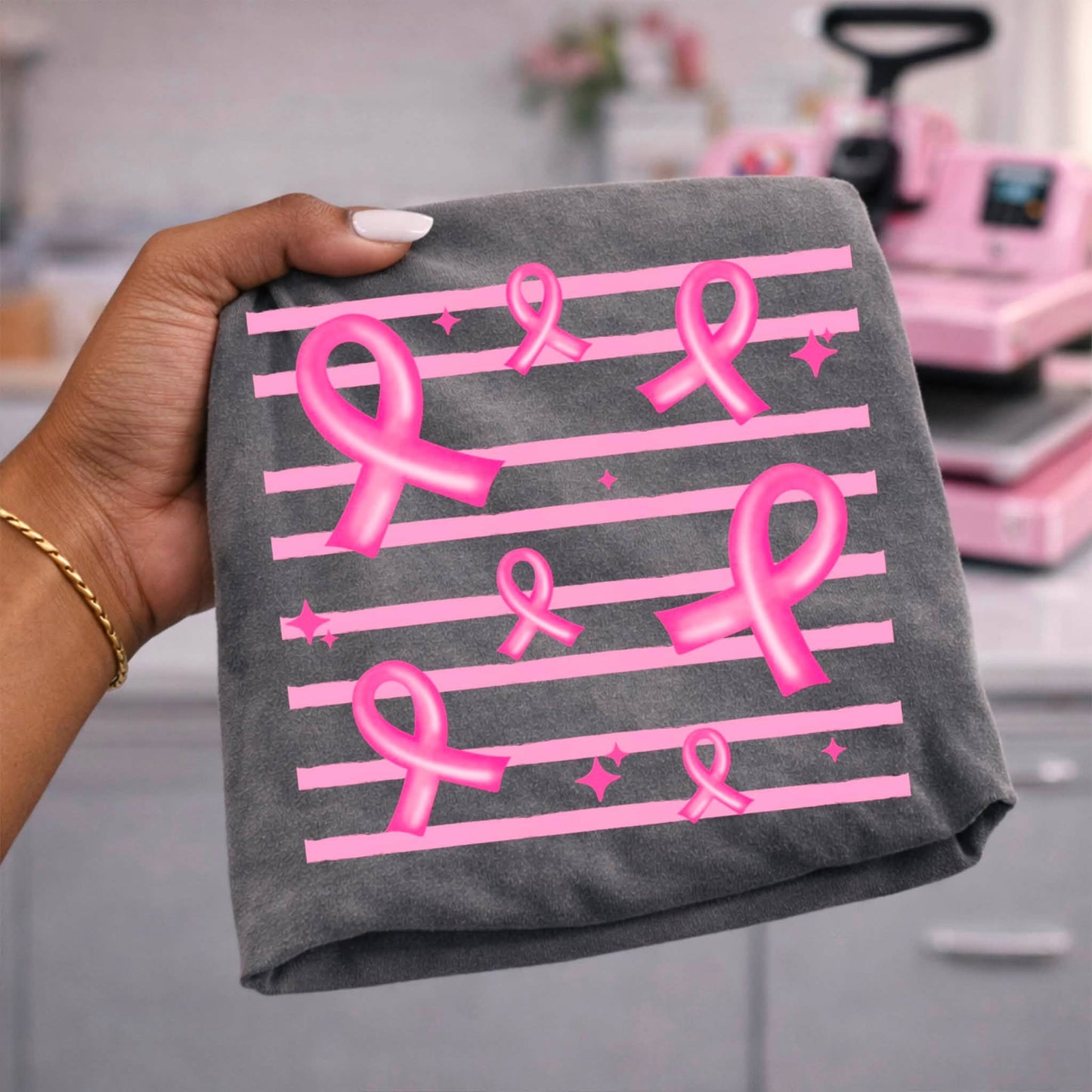 Pink Ribbon Stripe-Ready to Press Transfer