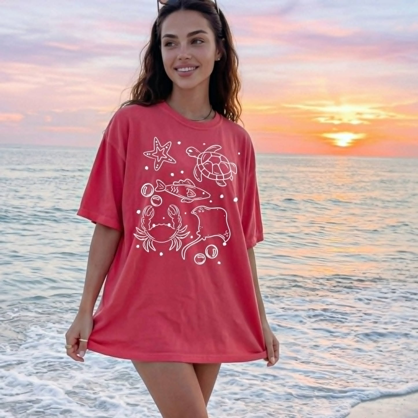 Sea Animals Single Color White-Ready to Press Transfer