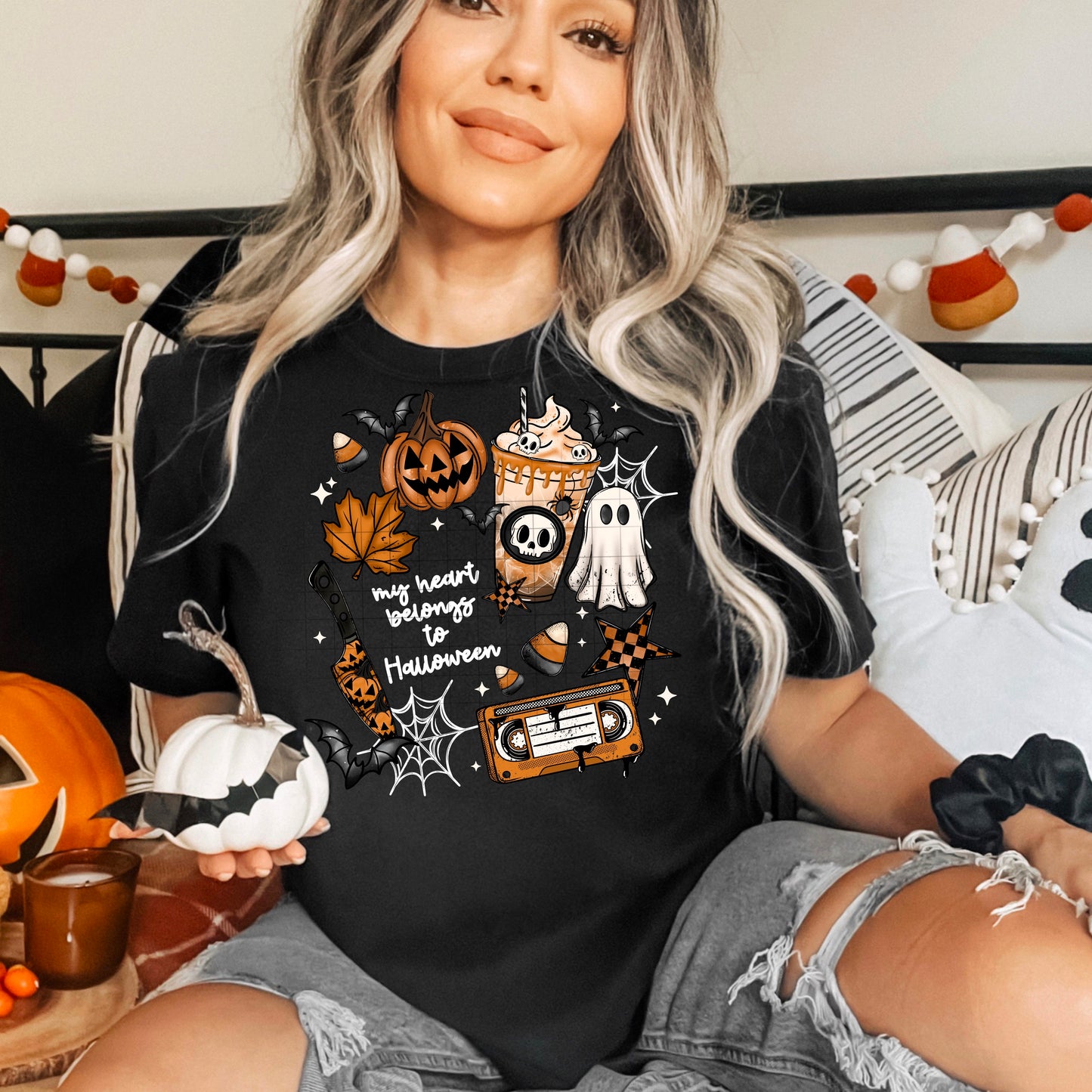 My Heart Belongs to Halloween White Words-Ready to Press Transfer