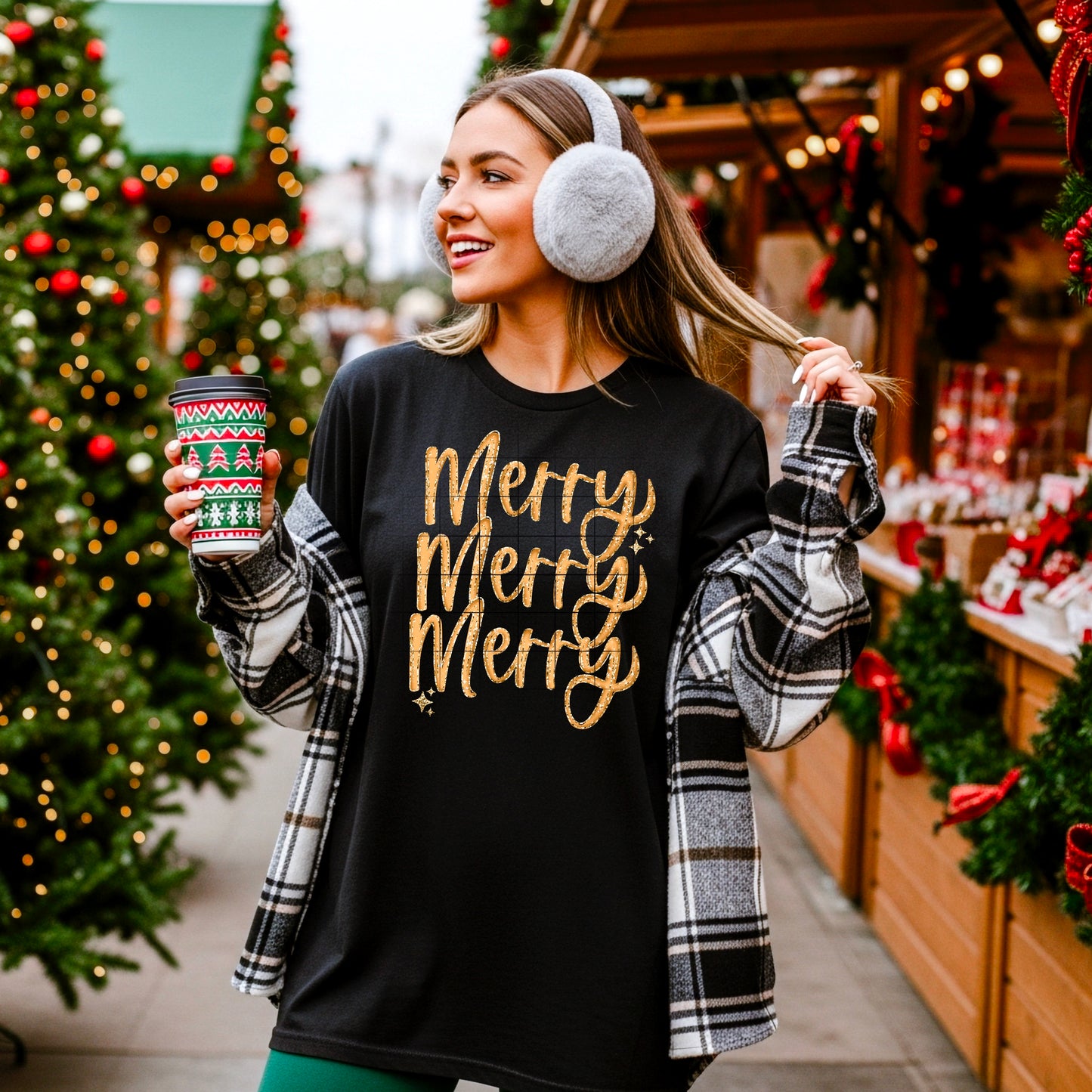 Merry Stacked Gold Glitter-Ready to Press Transfer