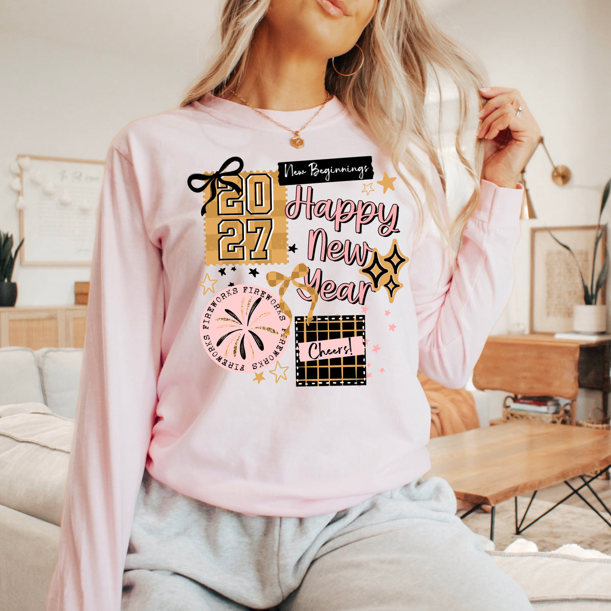 Pink Happy New Year-Ready to Press Transfer