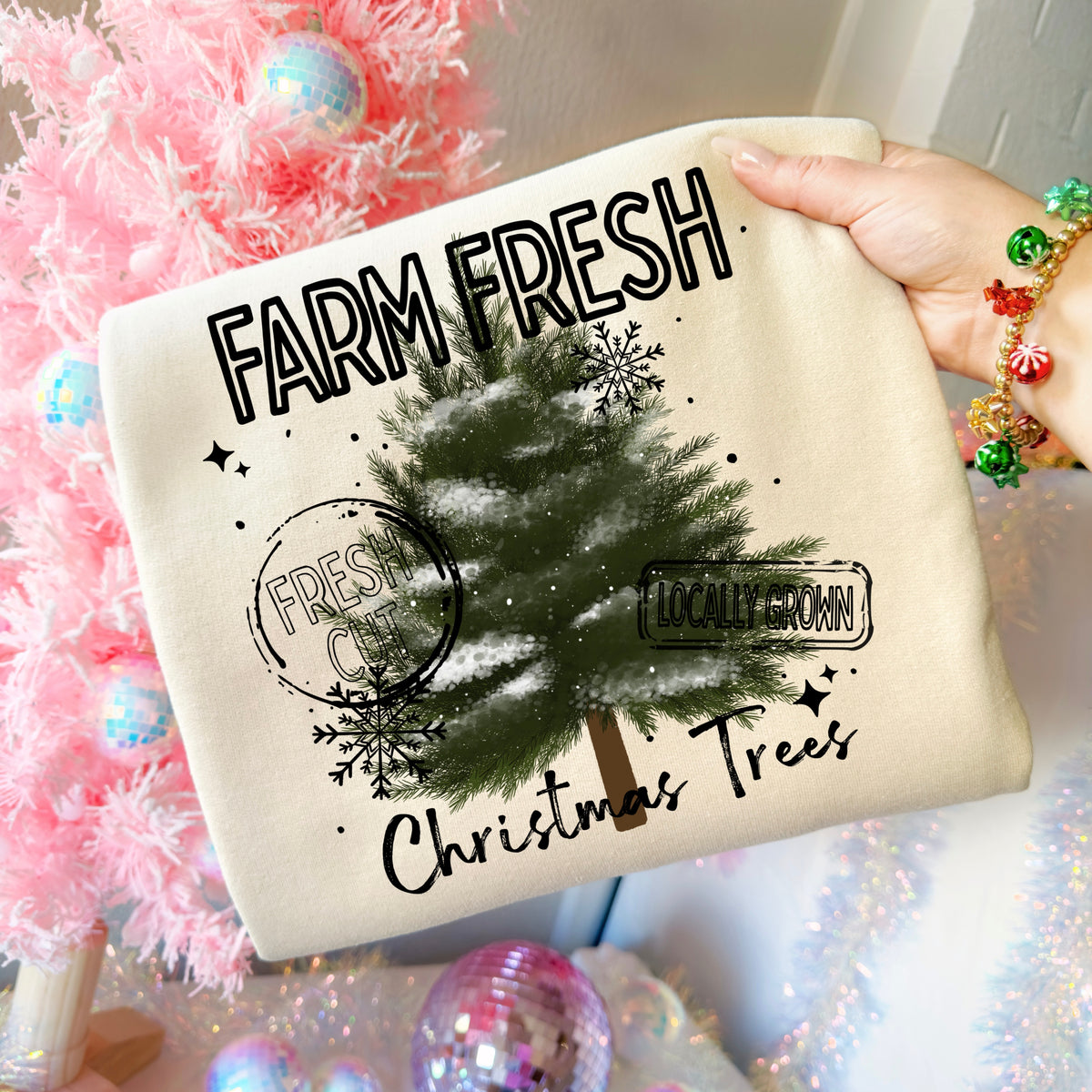 Farm Fresh Christmas Trees Black-Ready to Press Transfer
