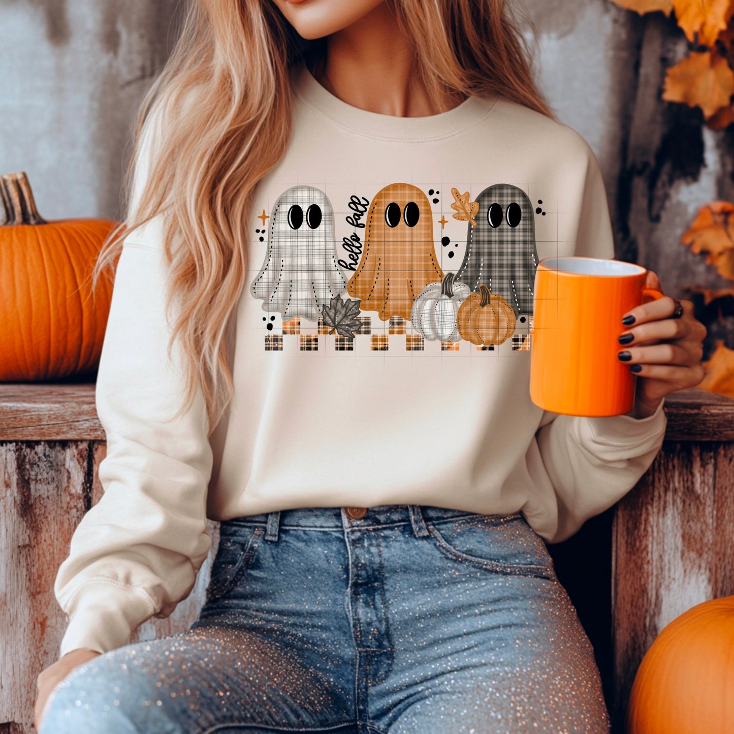 Hello Fall Plaid Ghosts-Ready to Press Transfer