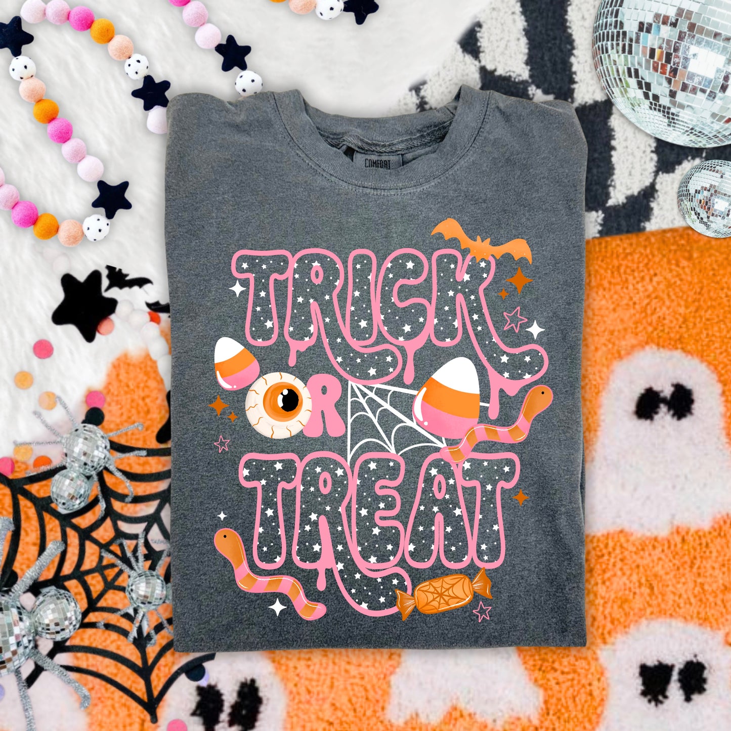 Trick or Treat Pink Orange-Ready to Press Transfer