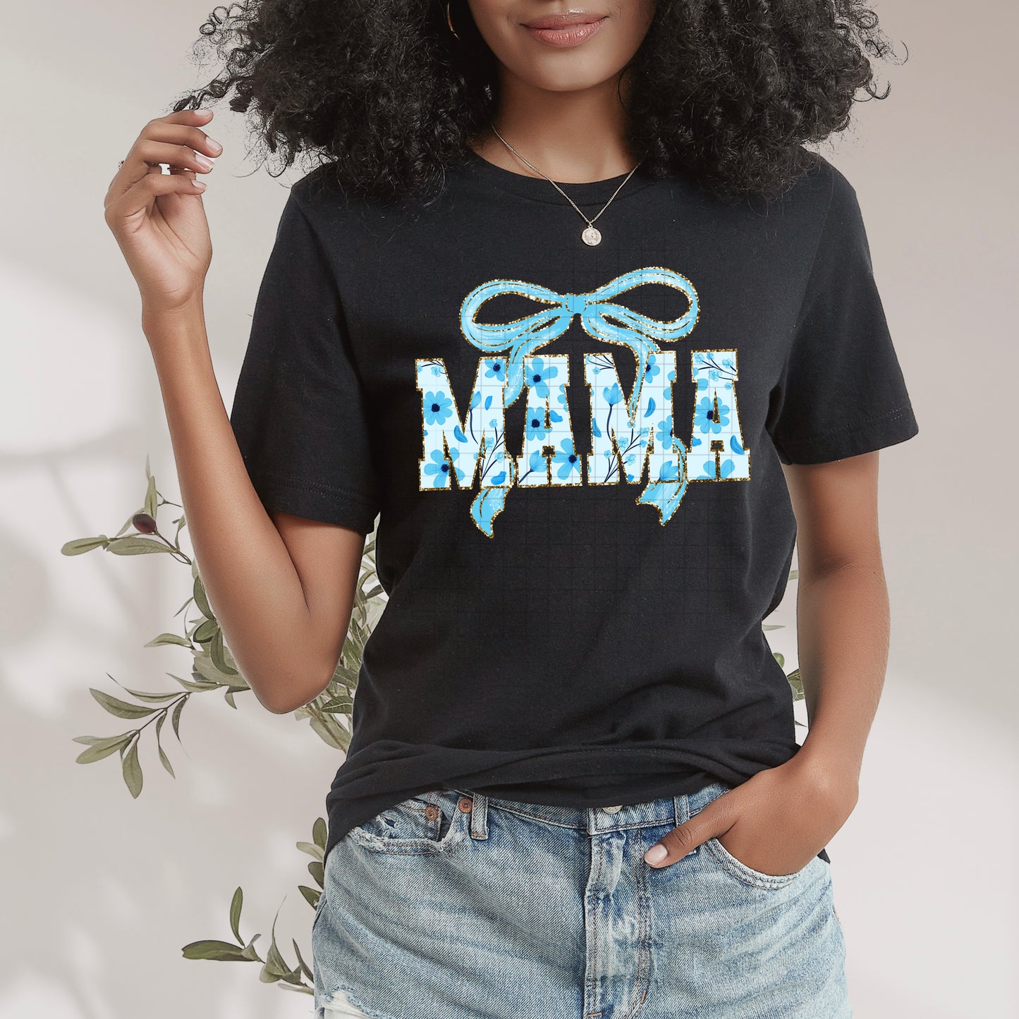 Blue Floral Mama-Ready to Press Transfer