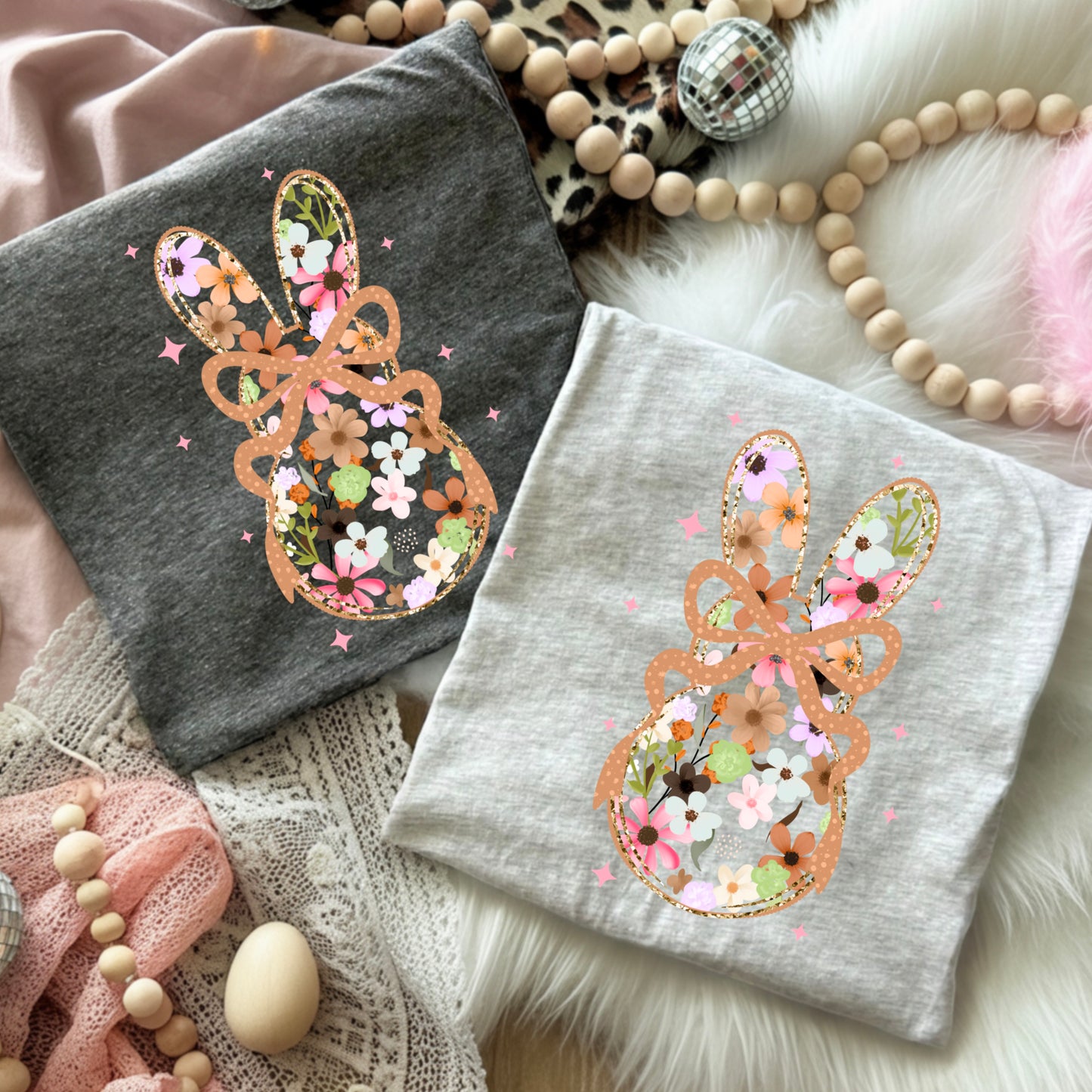 Floral Bunny and Bow-Ready to Press Transfer