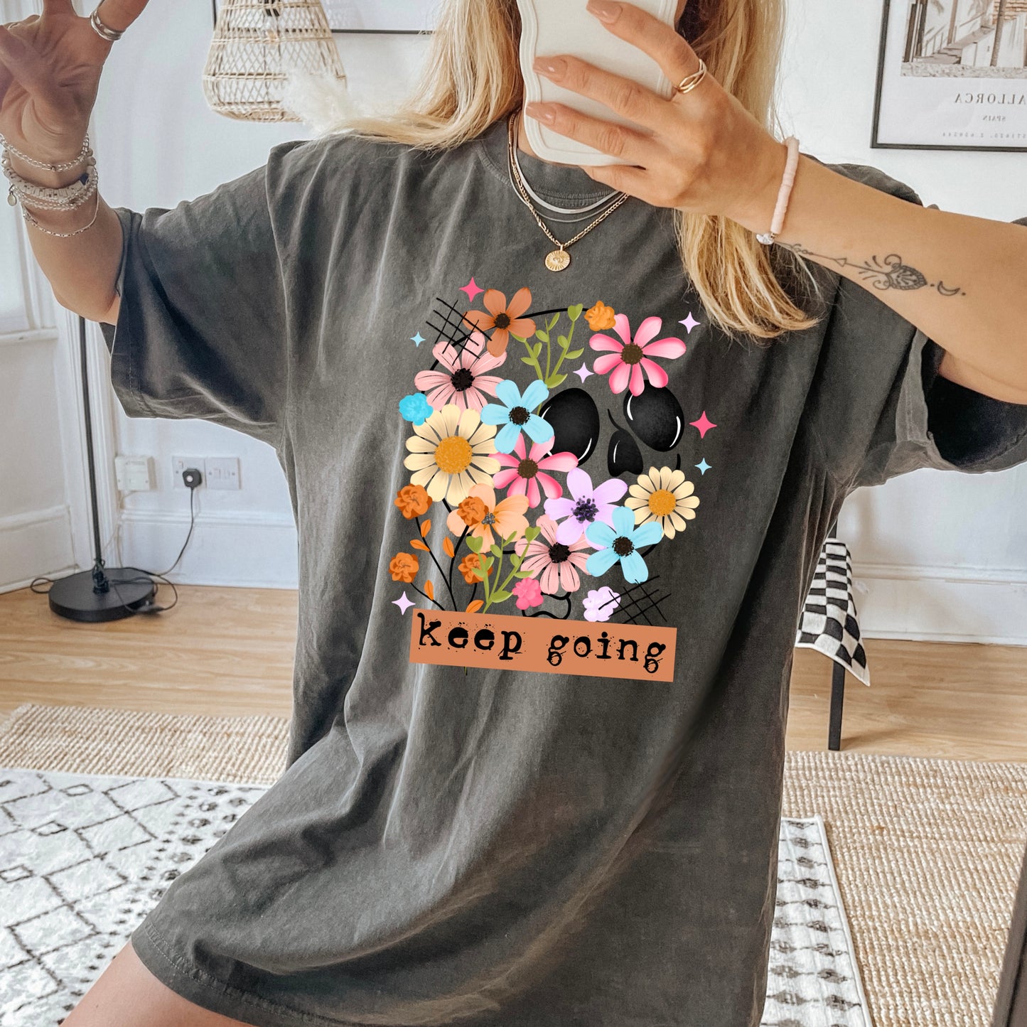 Keep Going Floral Hidden Skull-Ready to Press Transfer