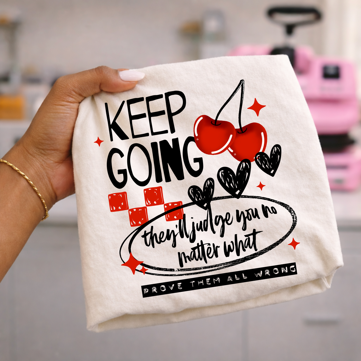 Keep Going Cherry-Ready to Press Transfer