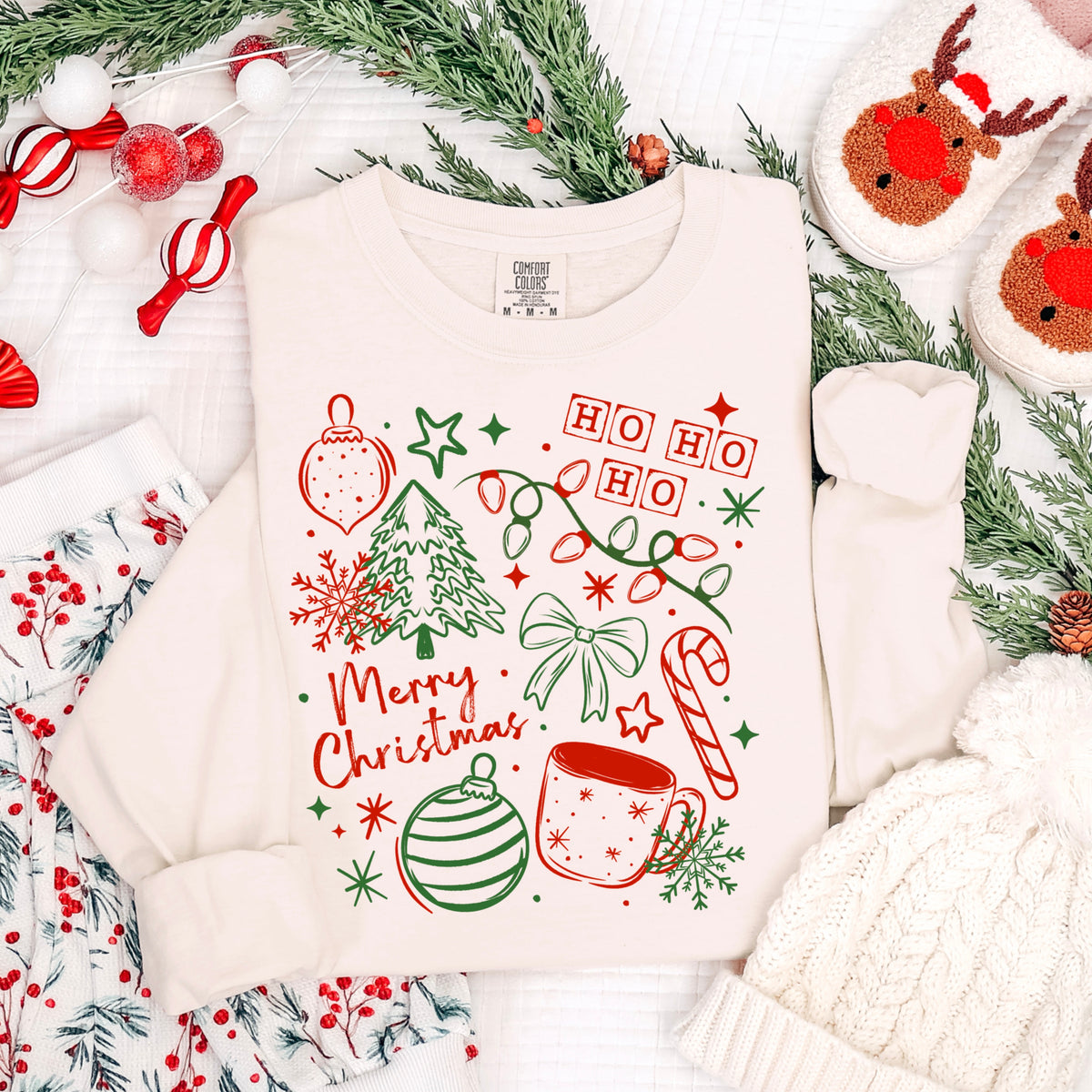 2 Color Christmas Doodles-Ready to Press Transfer