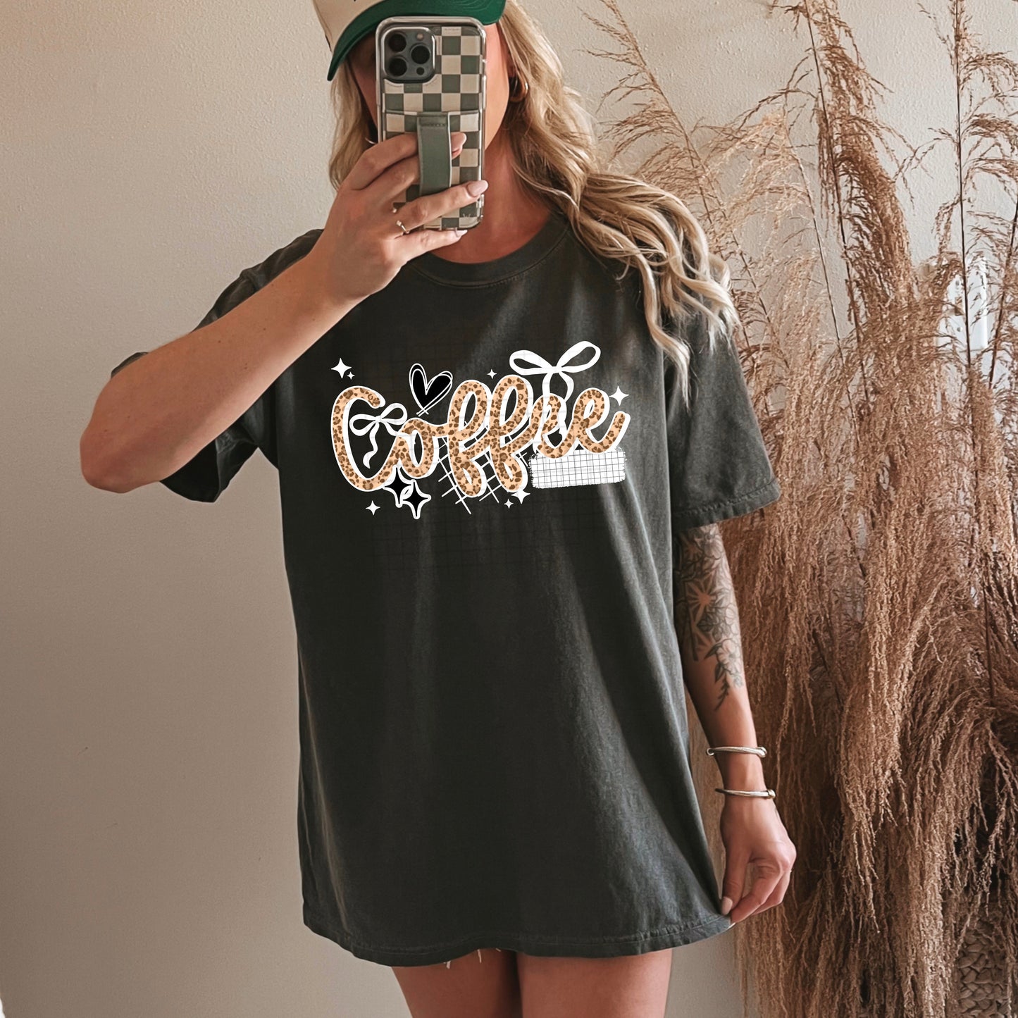 Coffee Leopard Cursive White-Ready to Press Transfer