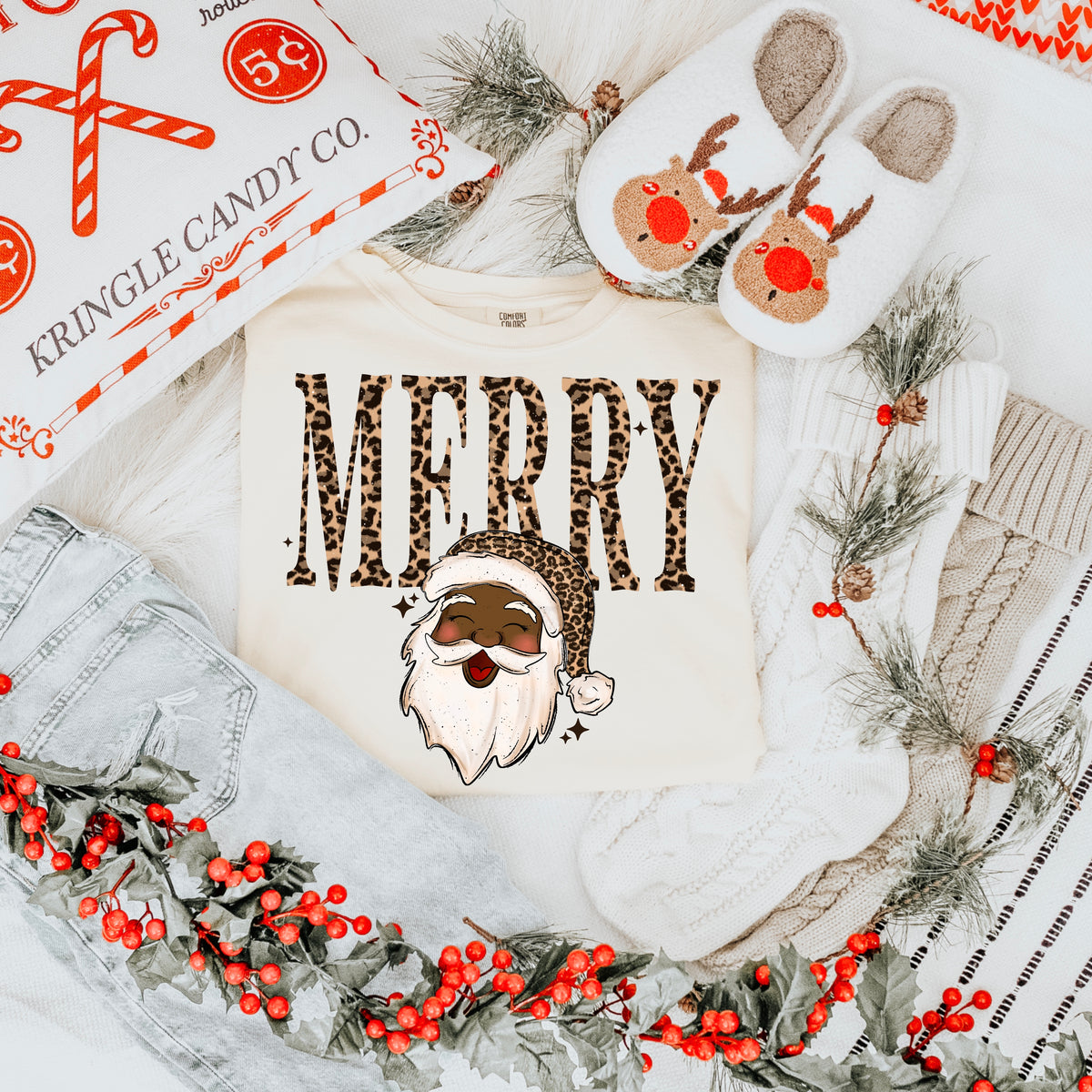 Merry Leopard Santa dark-Ready to Press Transfer