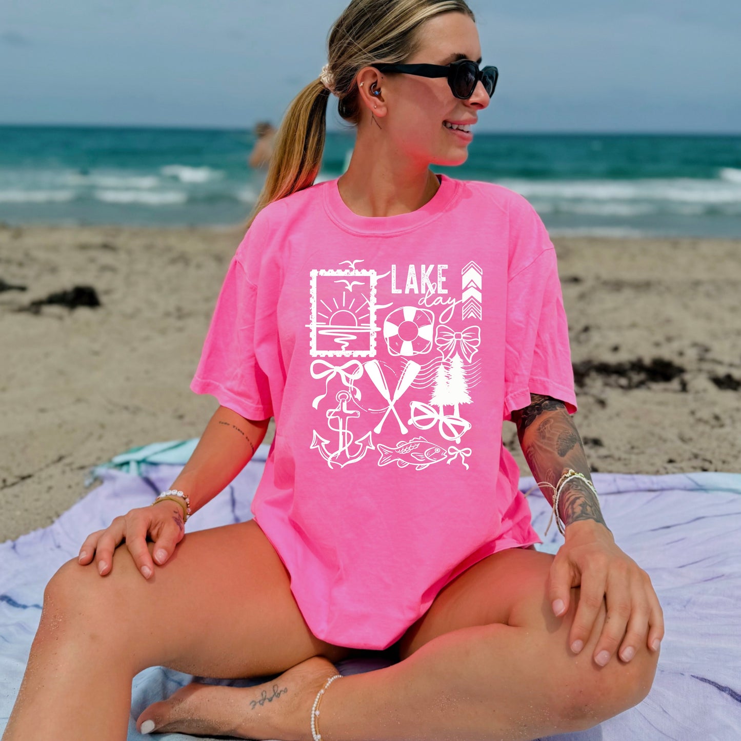 Lake Day Single Color White with Bows-Ready to Press Transfer