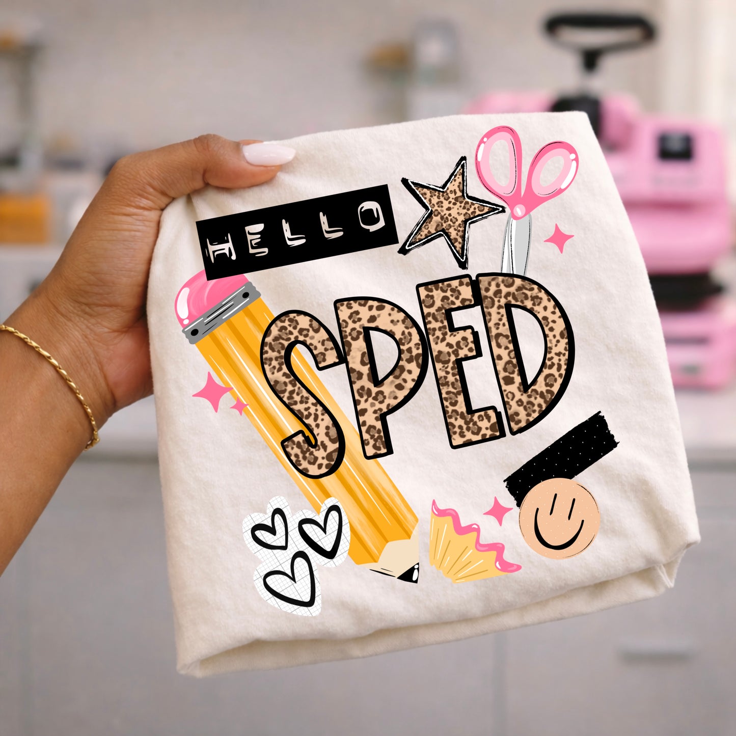 A Hello Sped-Ready to Press Transfer