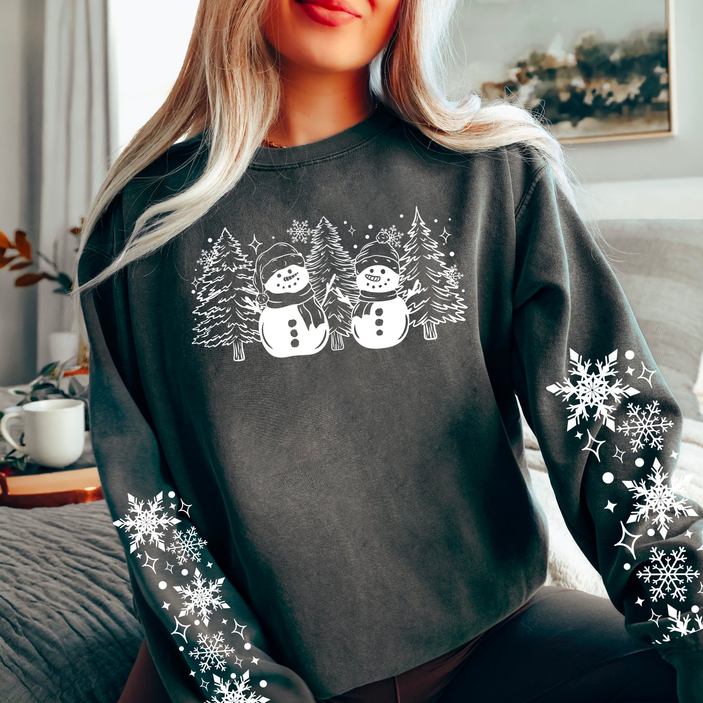 Snowmen and Trees Single Color White-Ready to Press Transfer