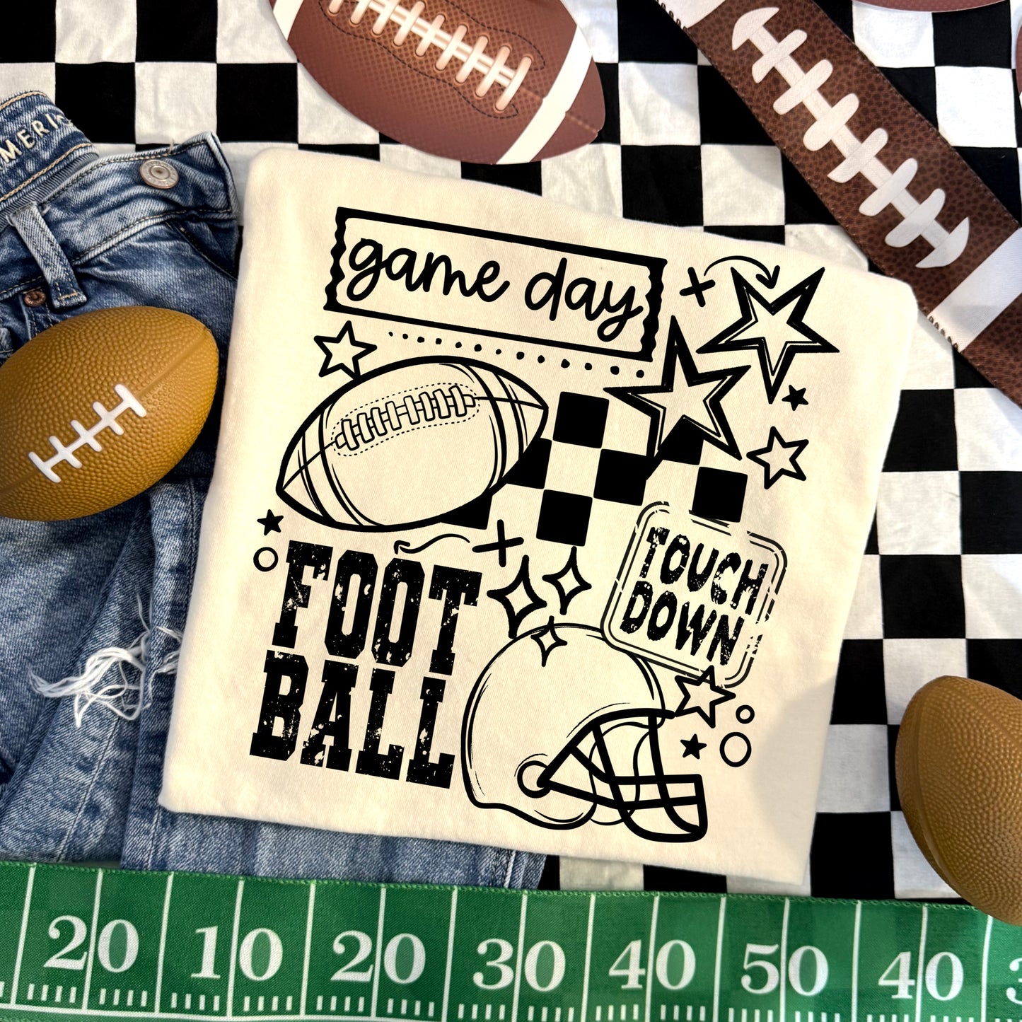 Football Collage Single Color Black-Ready to Press Transfer