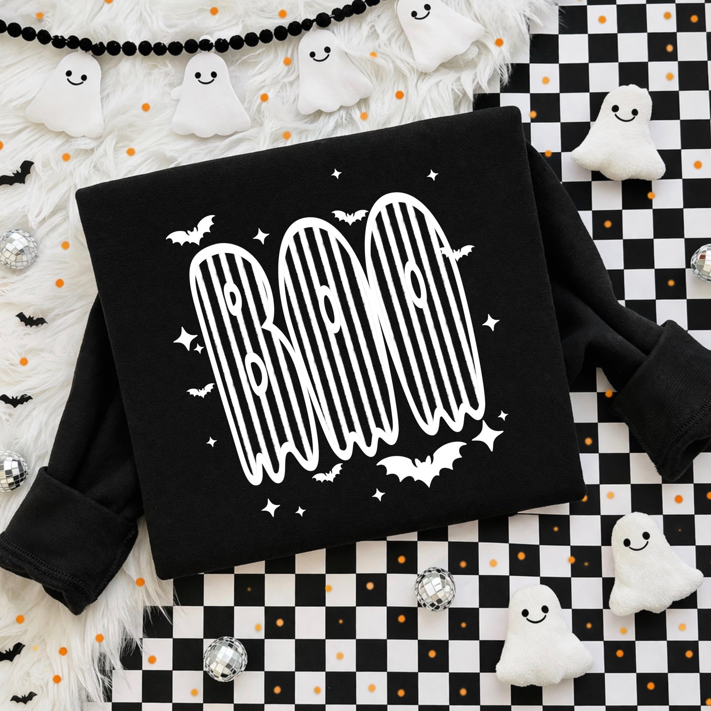 Boo Stripe Single Color White-Ready to Press Transfer