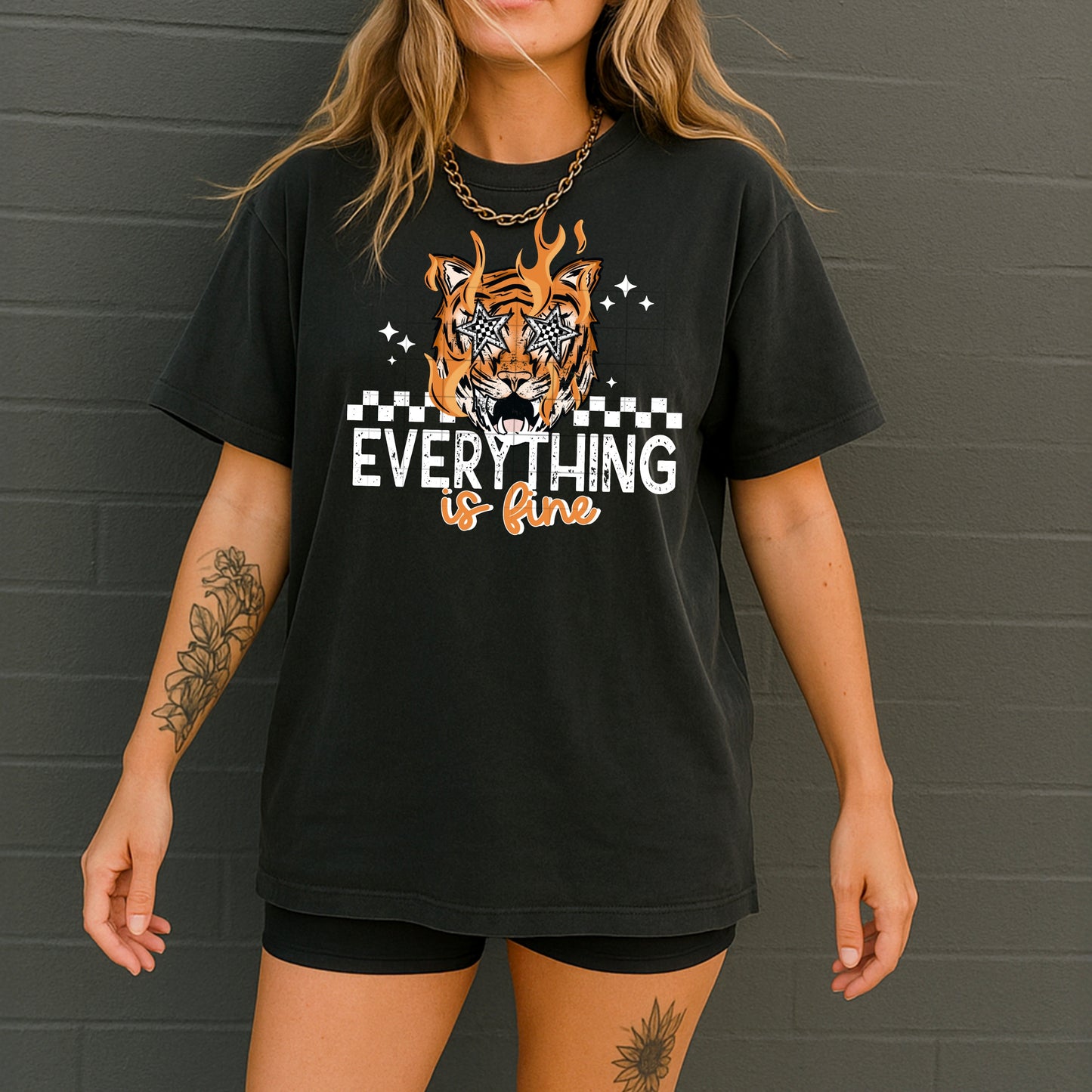 Everything Is Fine Tiger White Words-Ready to Press Transfer