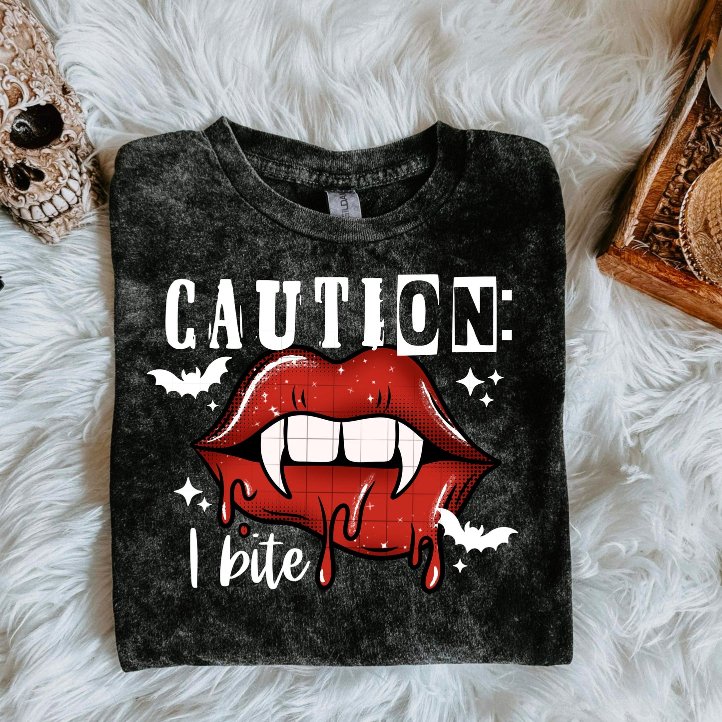 Caution I Bite White Words-Ready to Press Transfer