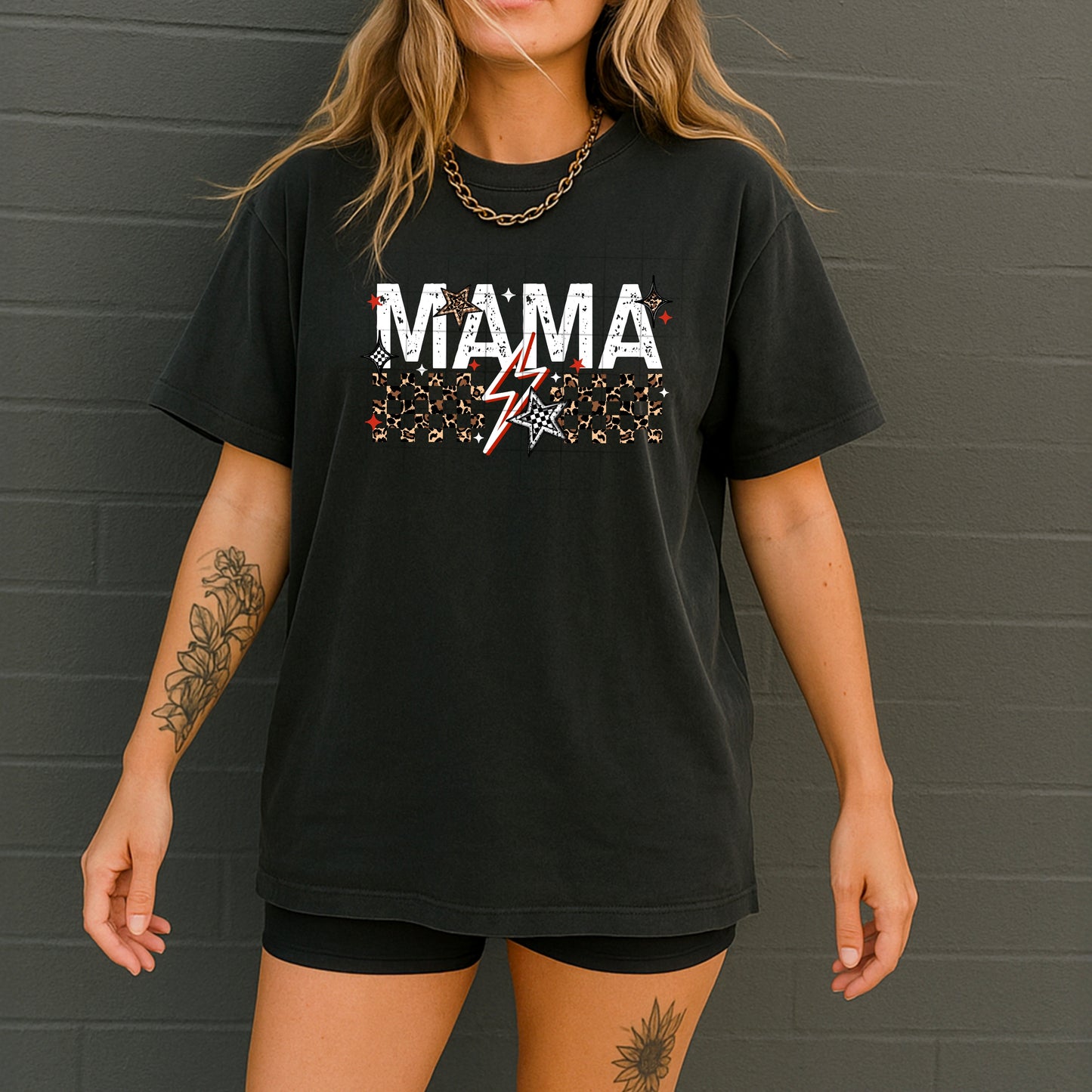 Mama Red Cheetah and Checker White-Ready to Press Transfer
