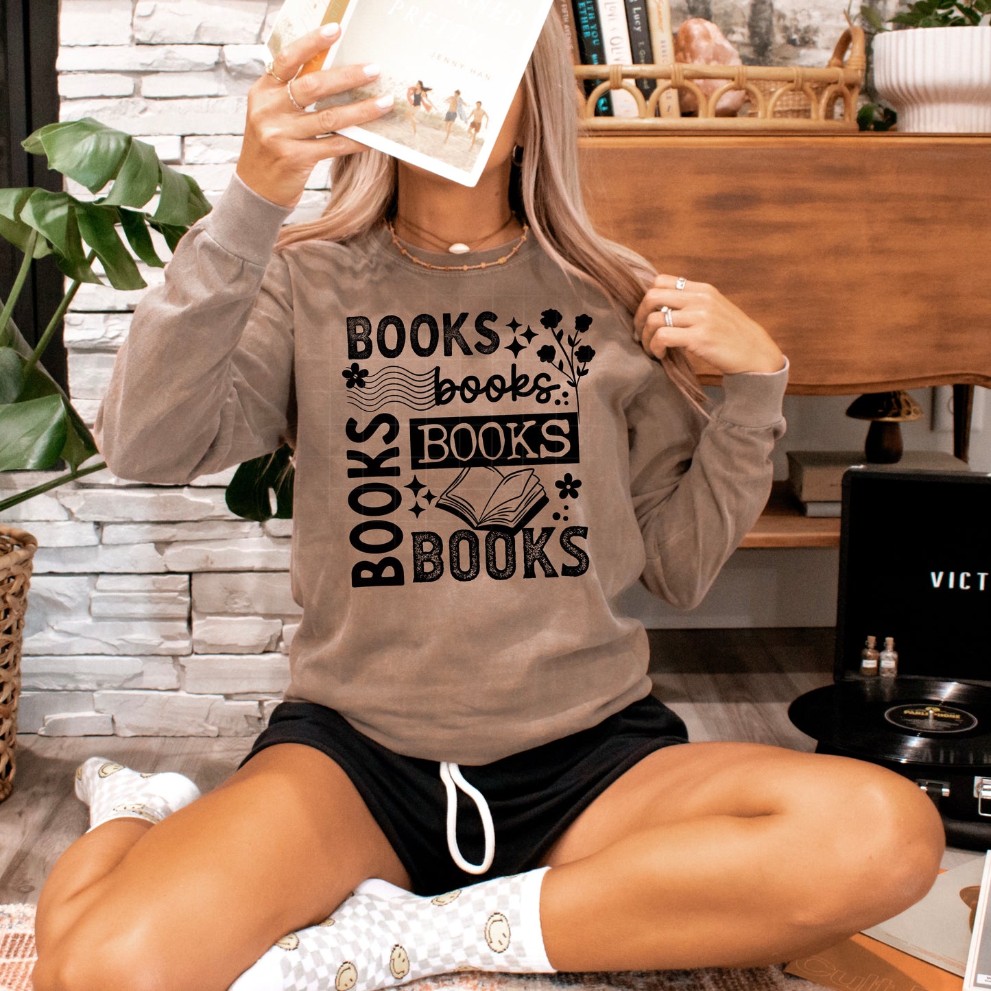 Books Collage Single Color Black-Ready to Press Transfer