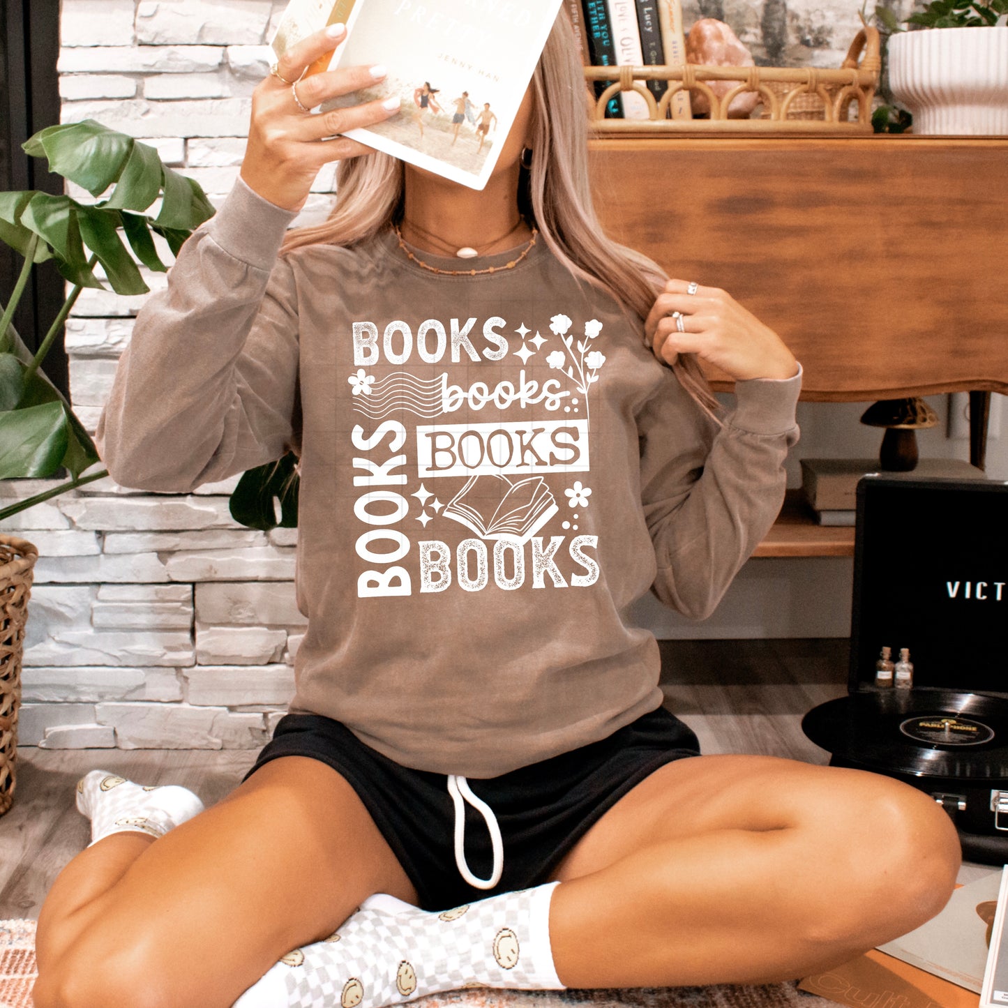 Books Collage Single Color White-Ready to Press Transfer