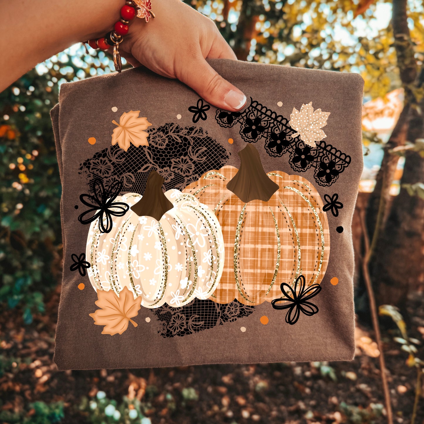 Glitter Pumpkins with Lace-Ready to Press Transfer