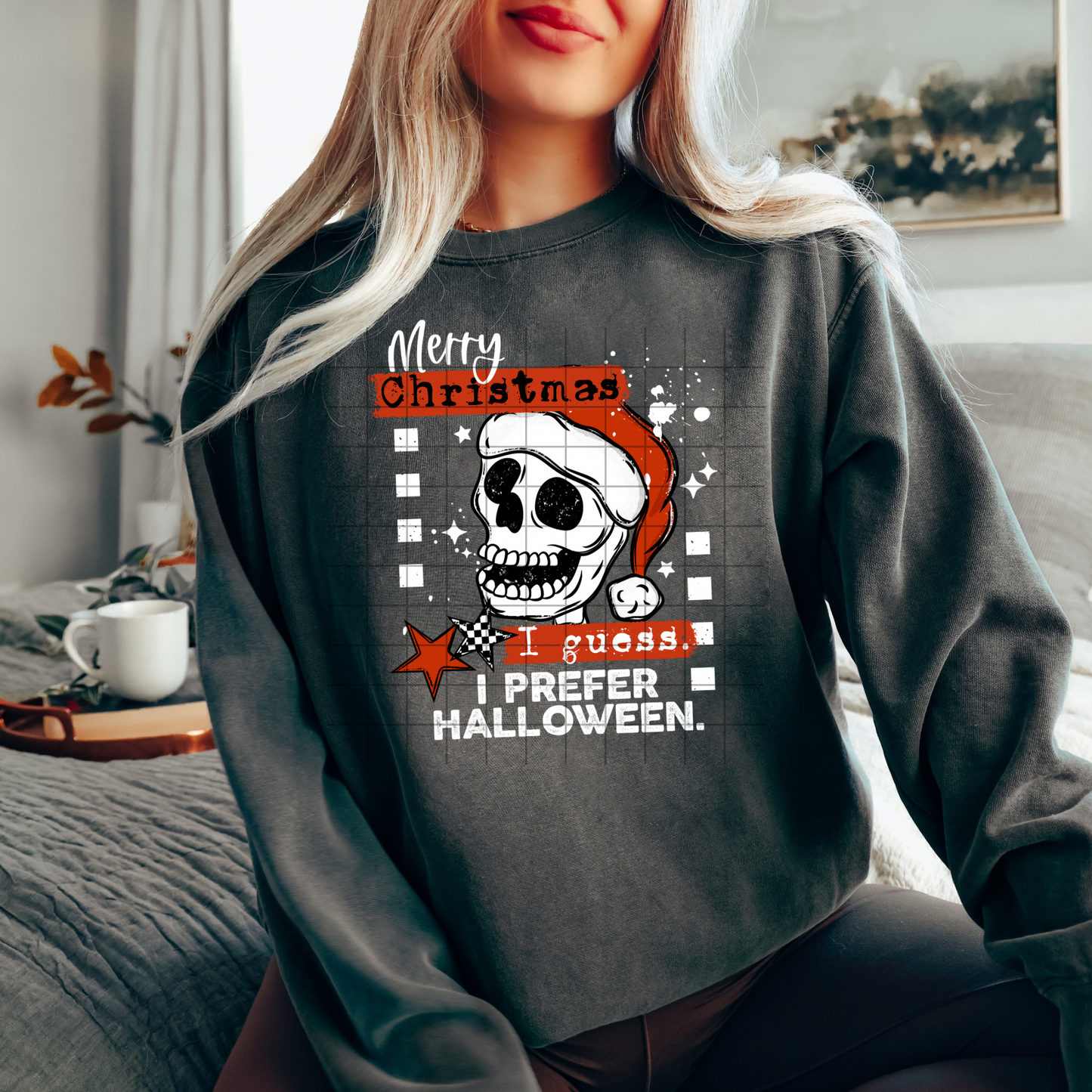 Merry Christmas I Guess Skellie White Text-Ready to Press Transfer