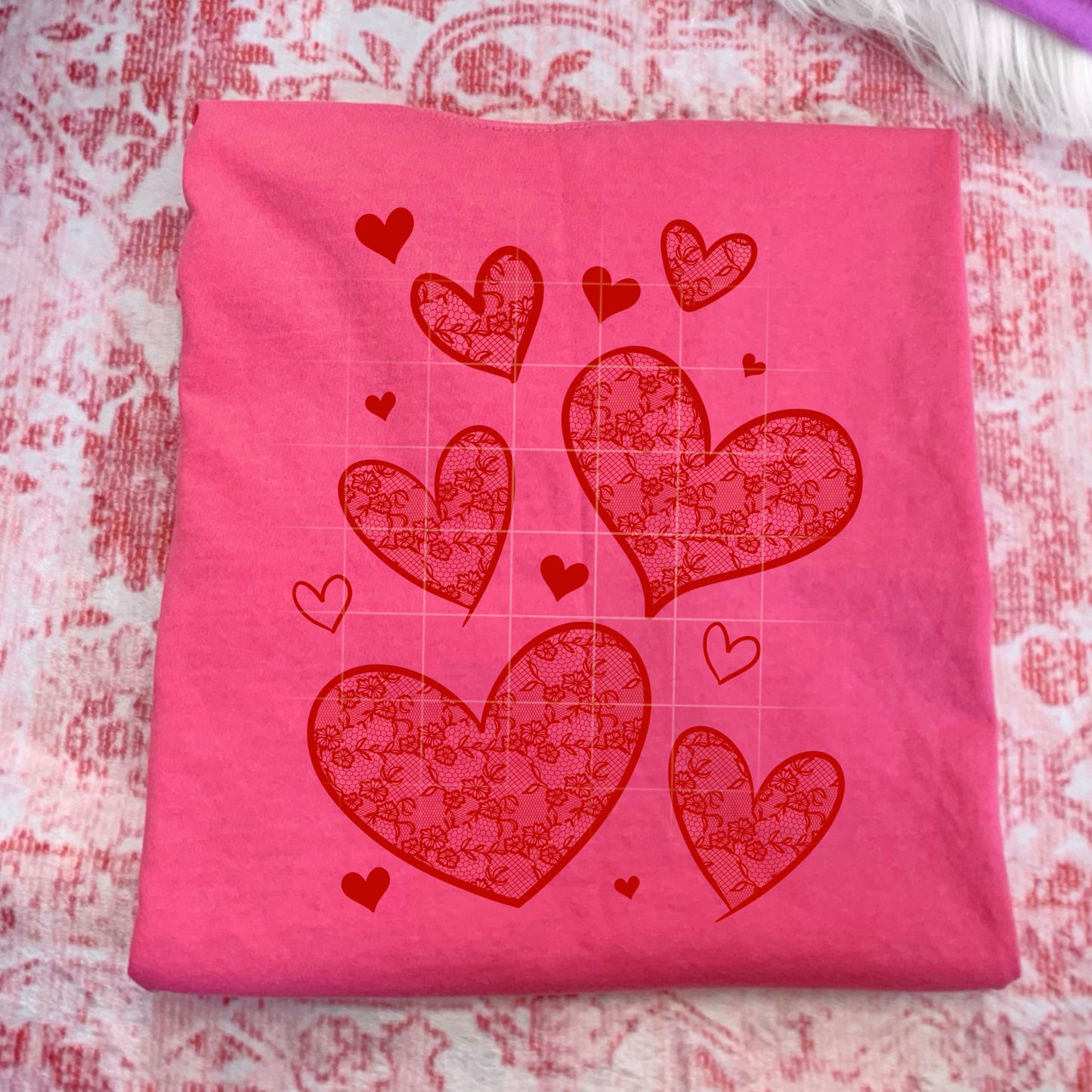 Lace Hearts Single Color Red-Ready to Press Transfer