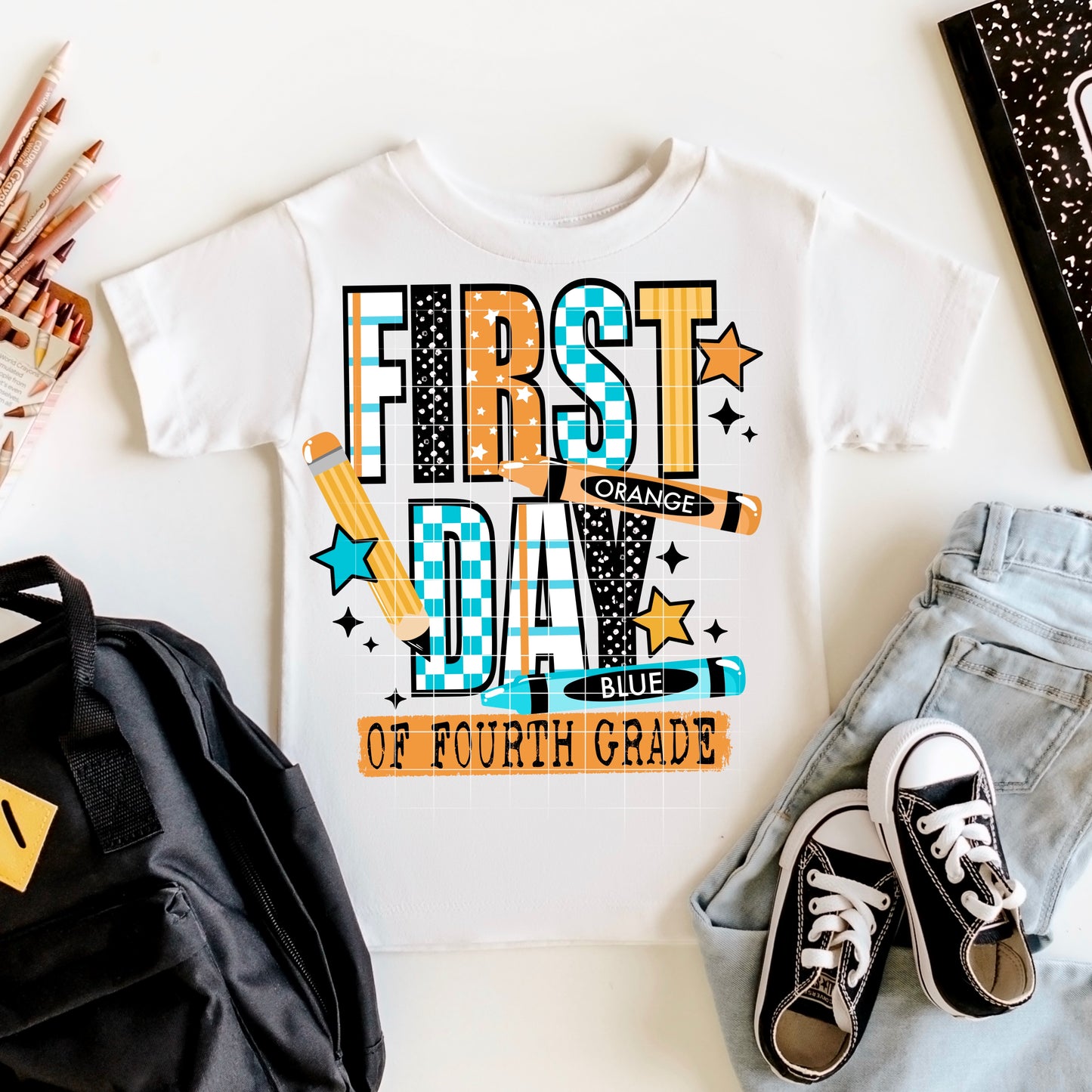 4Th Grade First Day Blue-Ready to Press Transfer