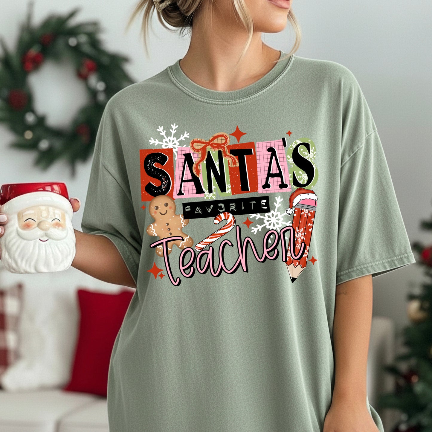 Santas Favorite Teacher-Ready to Press Transfer