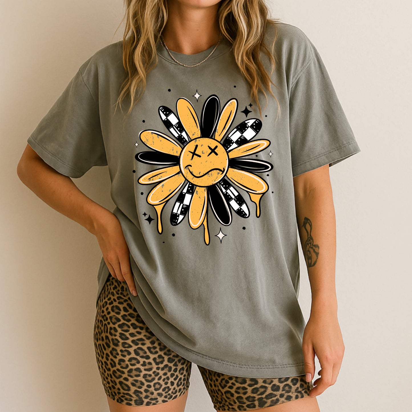 Drippy Checker Flower-Ready to Press Transfer