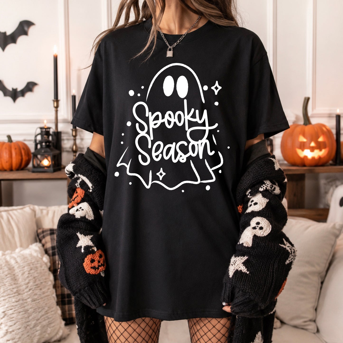 Spooky Season Ghost Single Color White-Ready to Press Transfer