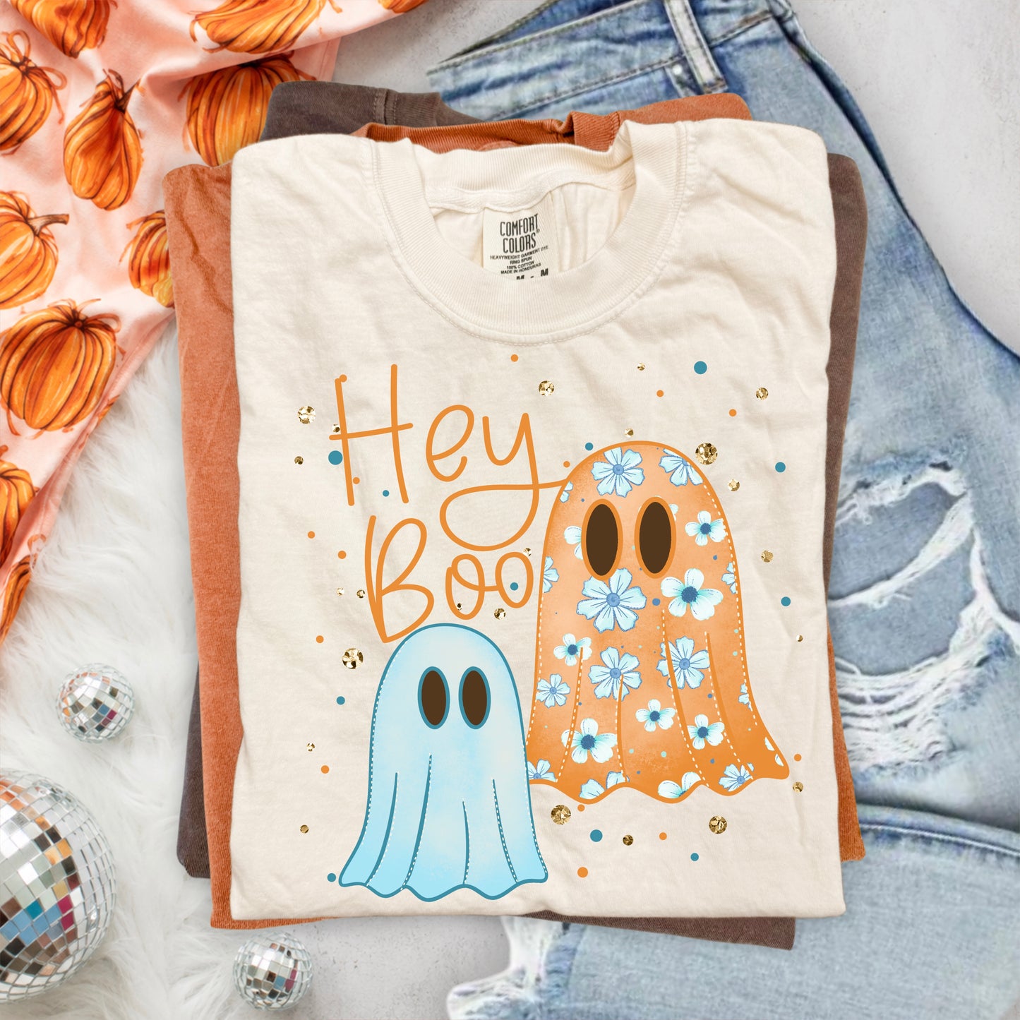 Hey Boo Floral Ghost-Ready to Press Transfer