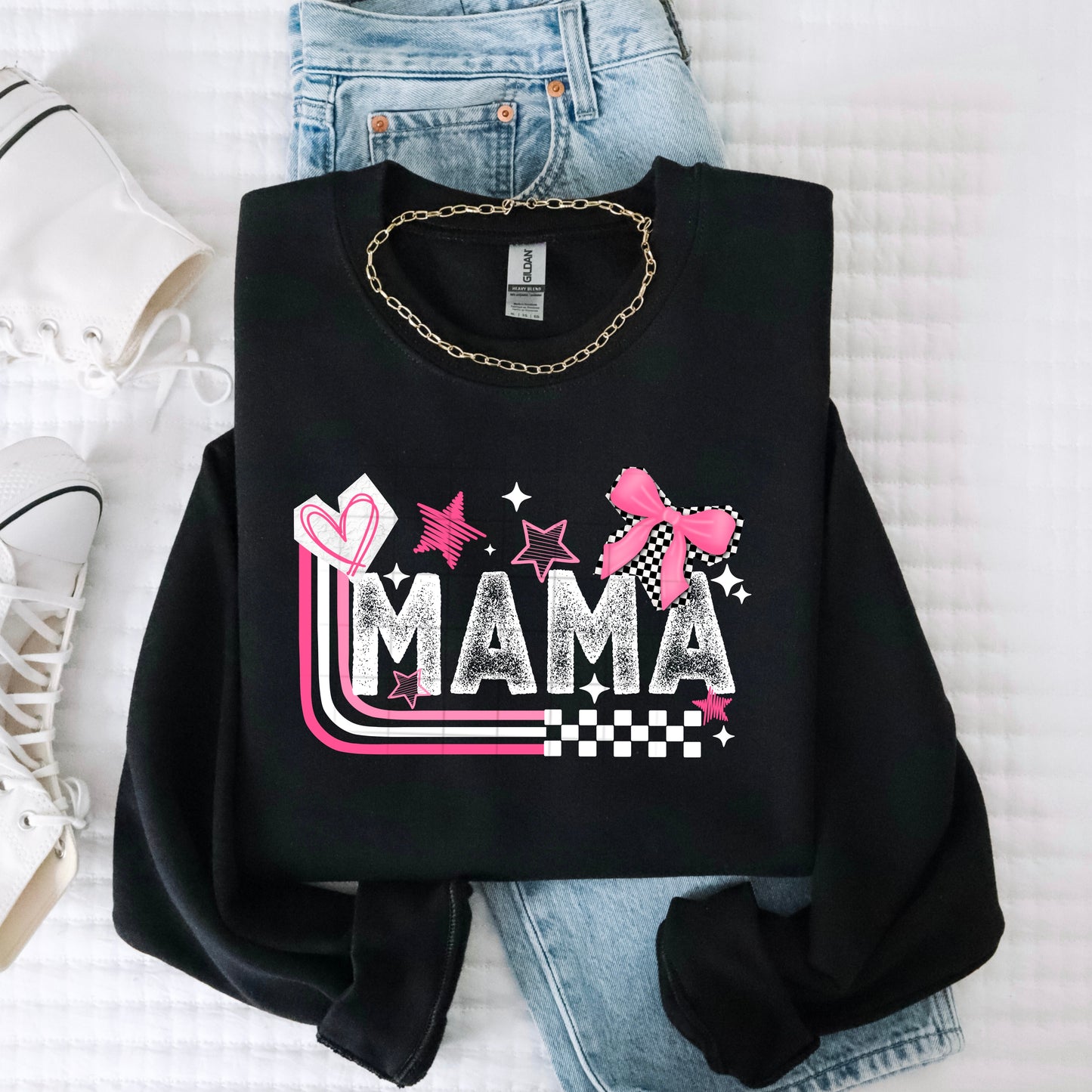 Mama Pink Stars White Text-Ready to Press Transfer