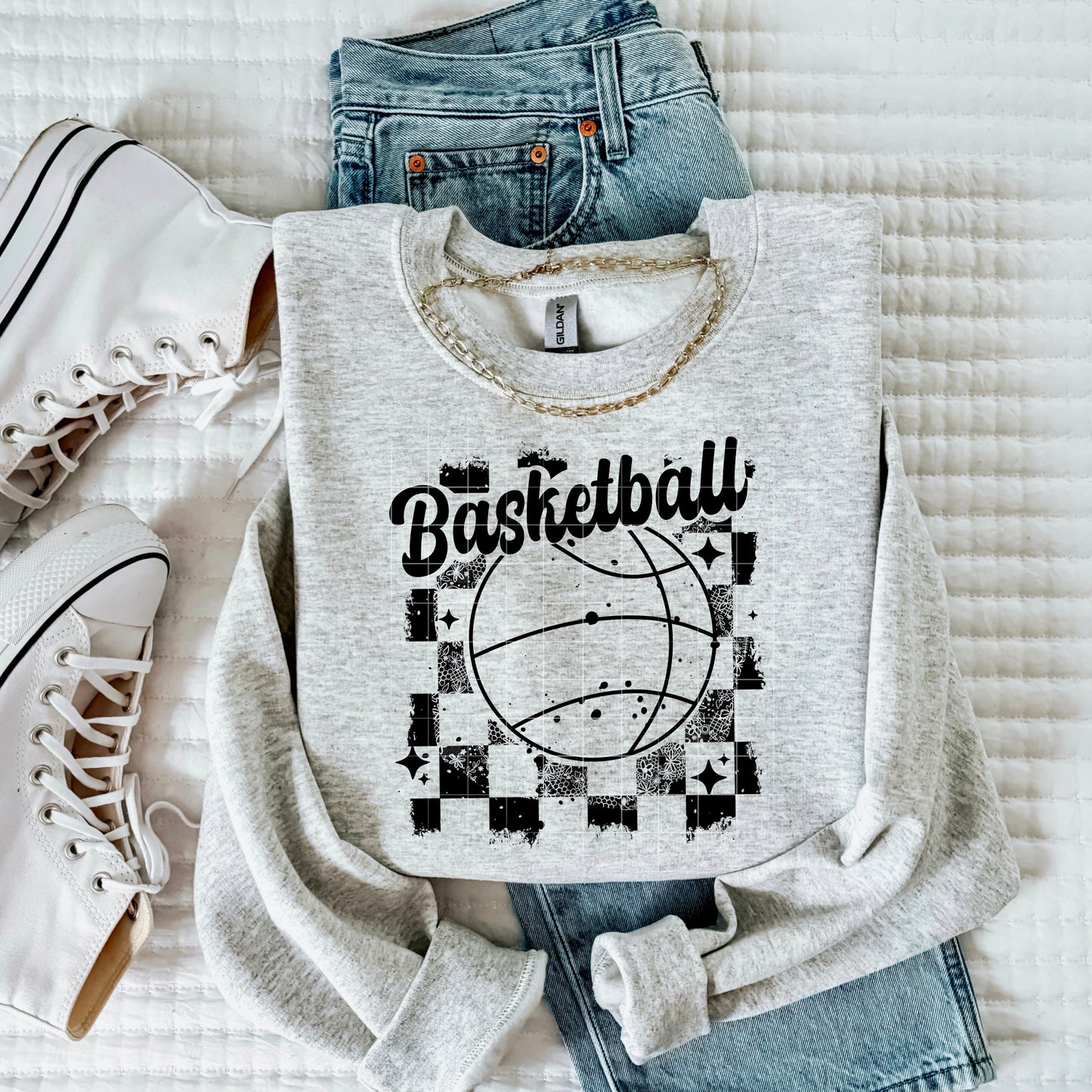 Basketball Distressed Single Color Black-Ready to Press Transfer