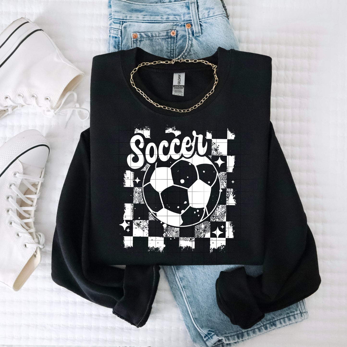Soccer Distressed Single Color White-Ready to Press Transfer