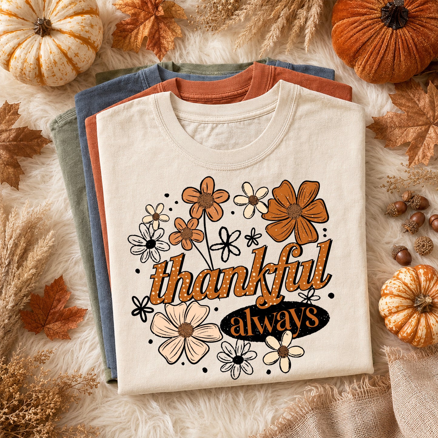 Thankful Always Florals-Ready to Press Transfer