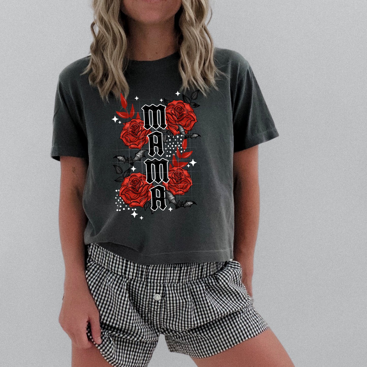 Mama Stacked Roses White Accents-Ready to Press Transfer