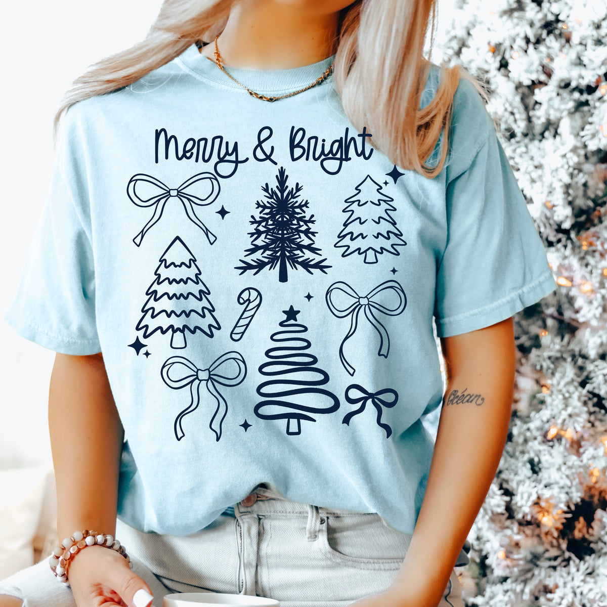 Merry and Bright Trees Navy-Ready to Press Transfer