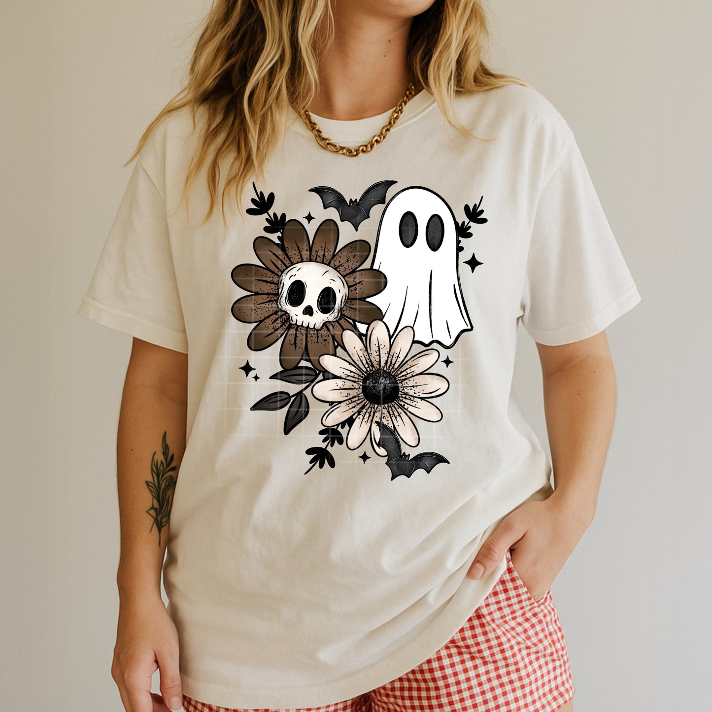 Ghost Skull Florals-Ready to Press Transfer