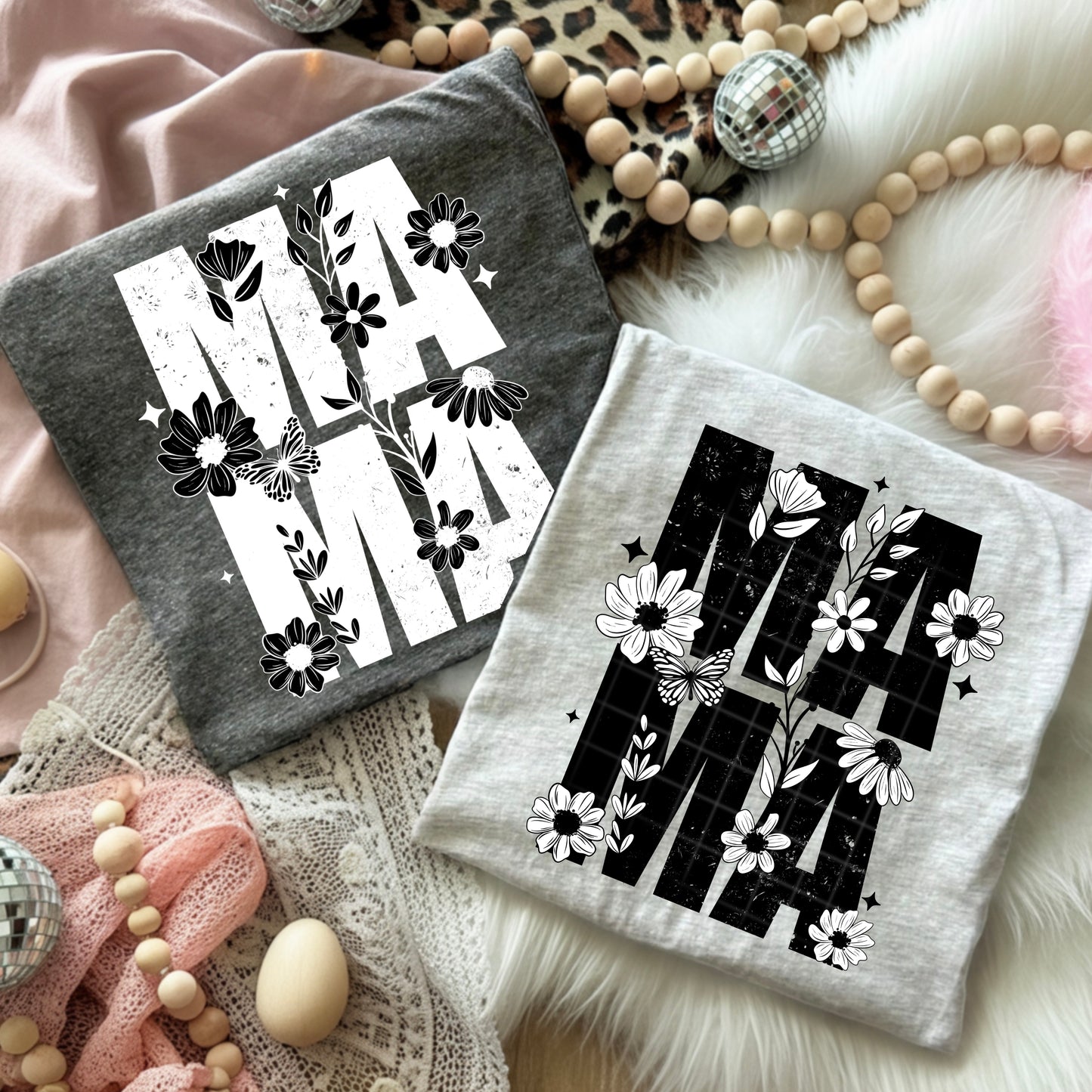 Mama B&W Florals Black-Ready to Press Transfer