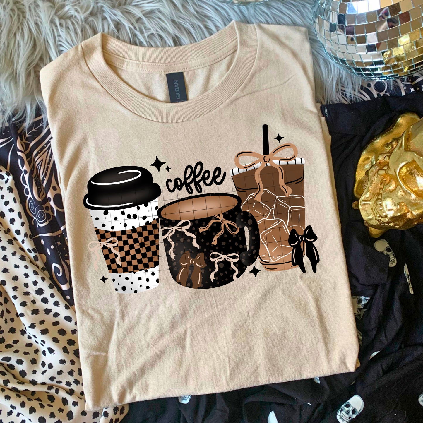 Neutral Coffee and Bows-Ready to Press Transfer