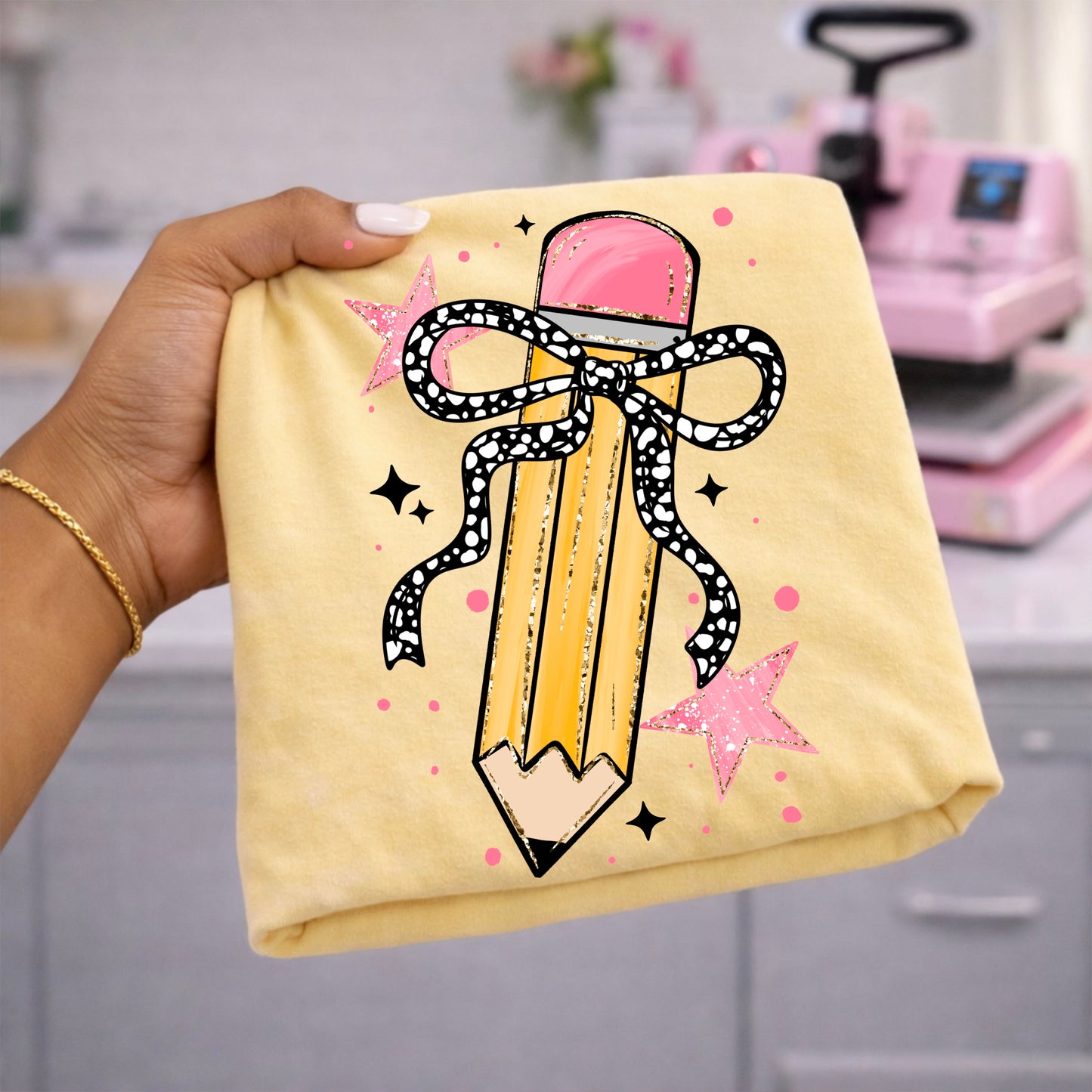 Pencil Bow-Ready to Press Transfer