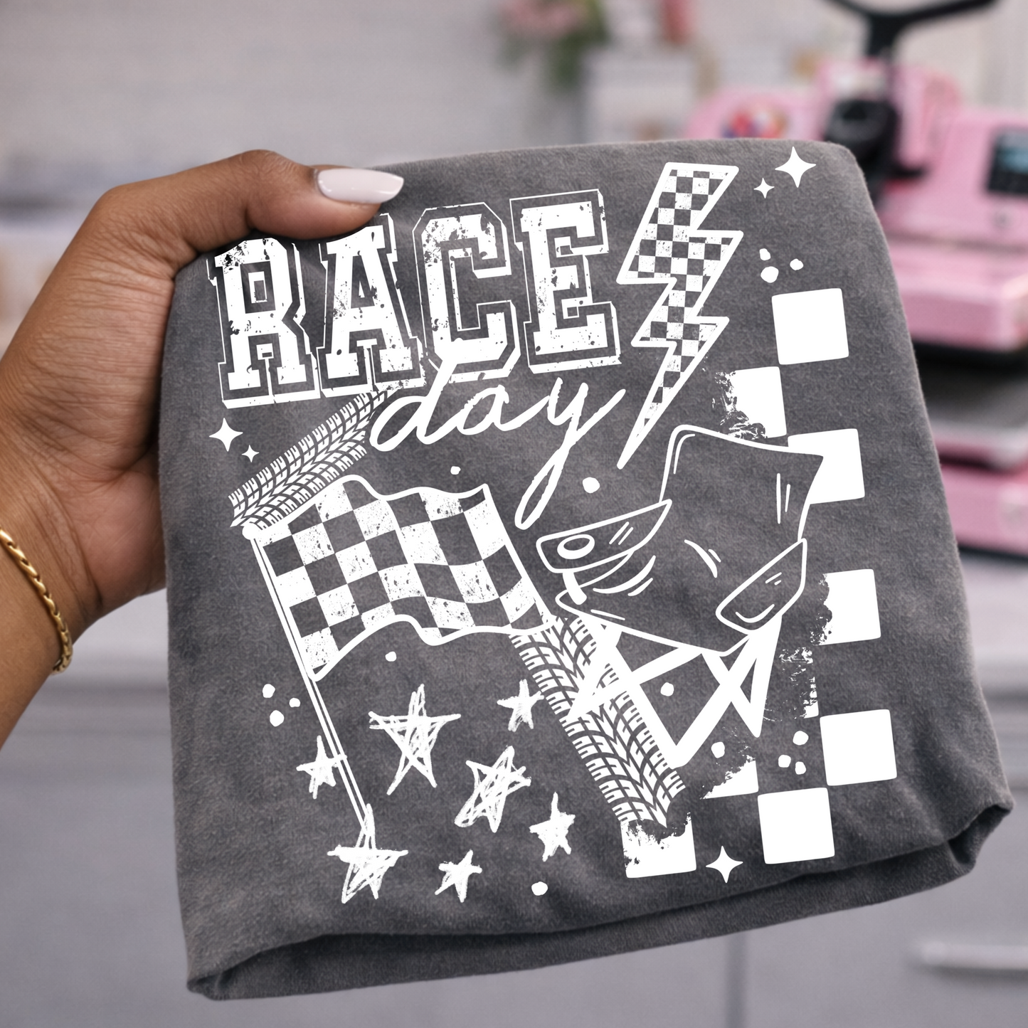Race Day Single Color White-Ready to Press Transfer