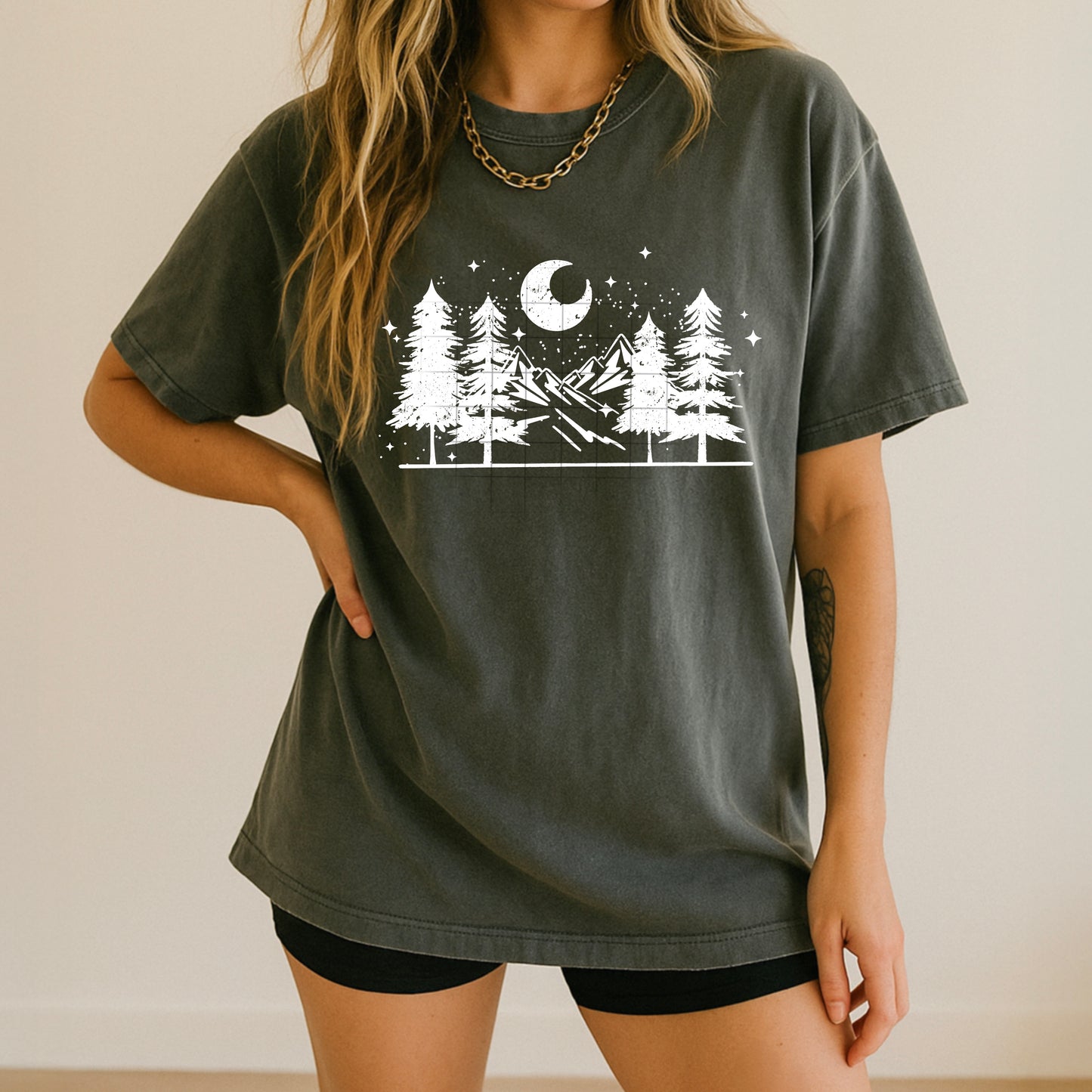 Tree and Mountain Line White-Ready to Press Transfer