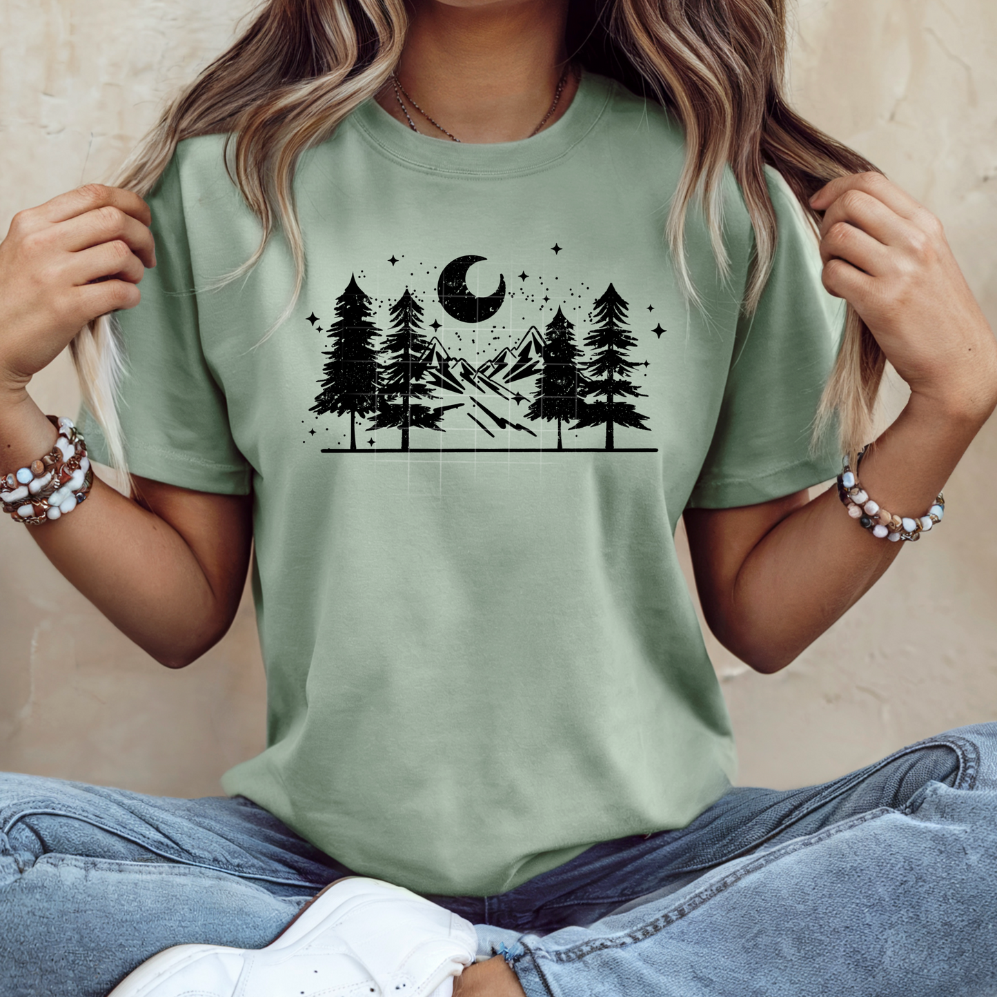 Tree and Mountain Line Black-Ready to Press Transfer