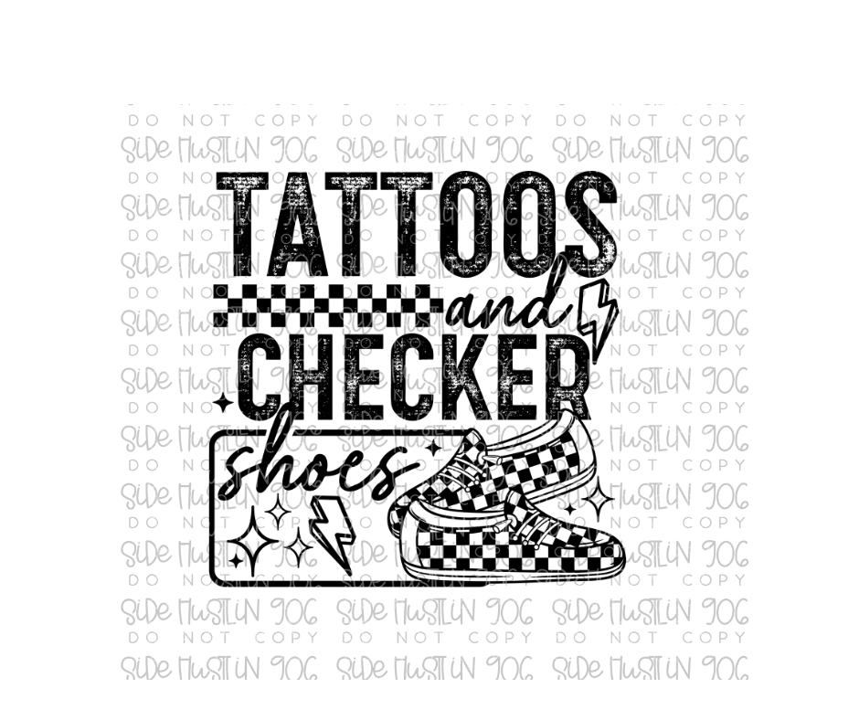 Tattoos & Checker shoes-Ready to Press Transfer